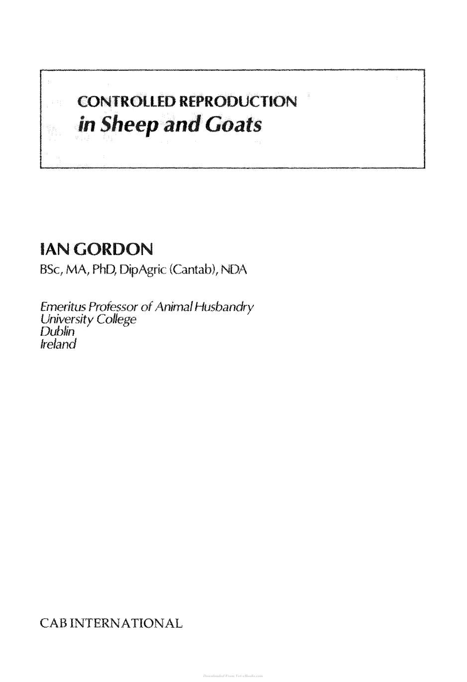 Controlled Reproduction In Sheep And Goats
