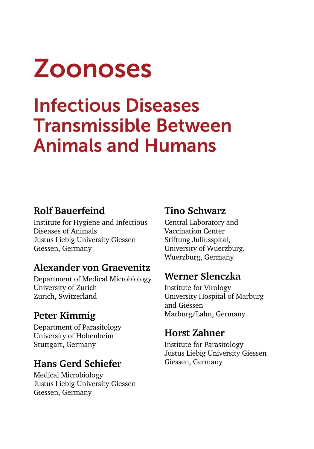 Zoonoses Infectious Diseases Transmissible Between Animals And Humans 4Th Edition
