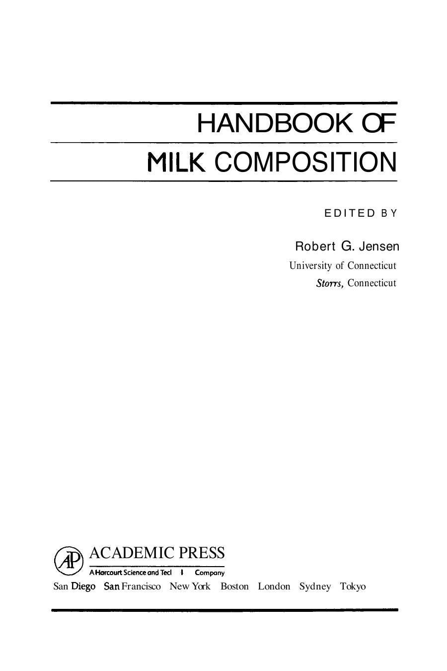 Handbook Of Milk Composition