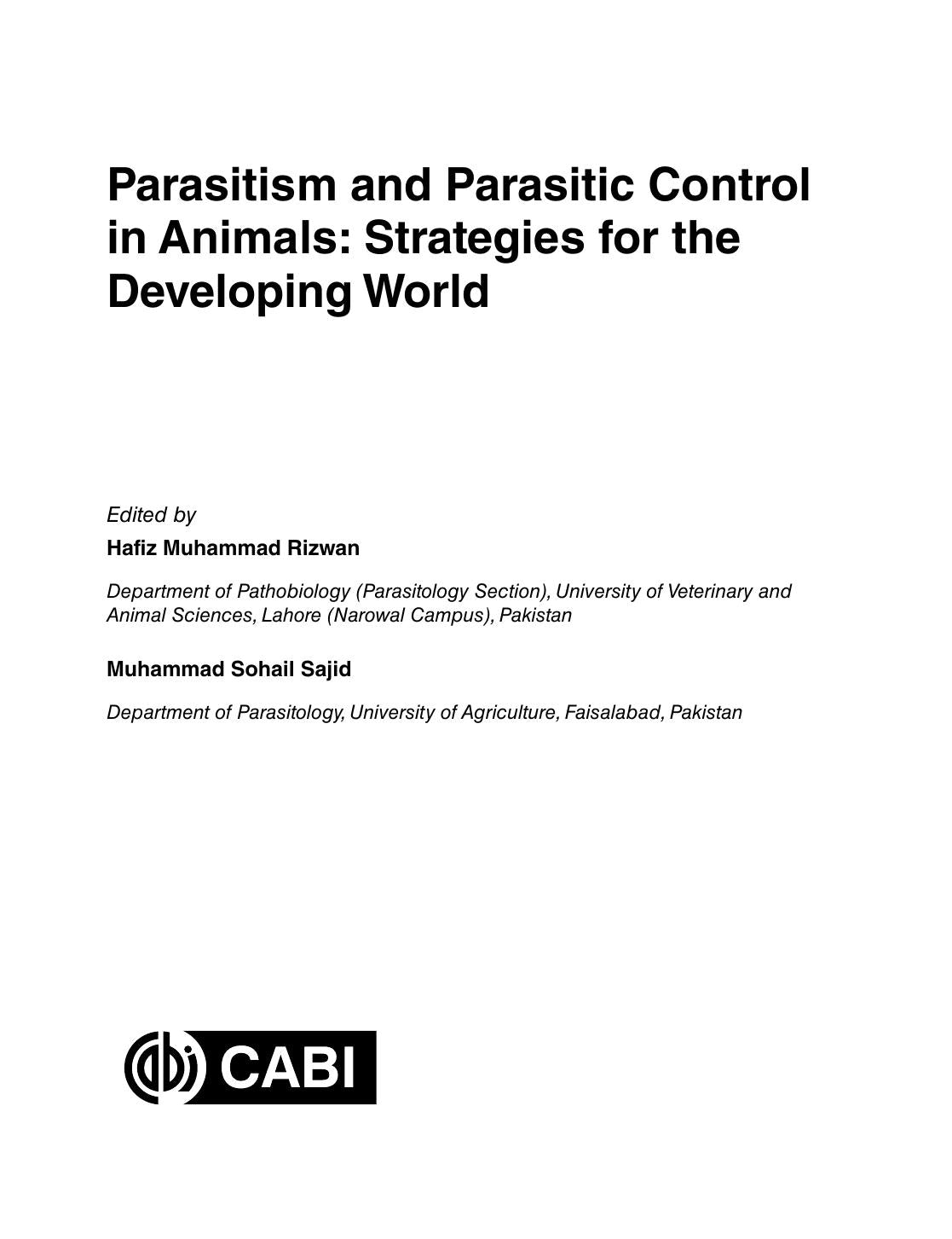 Parasitism And Parasitic Control In Animals Strategies For The Developing World
