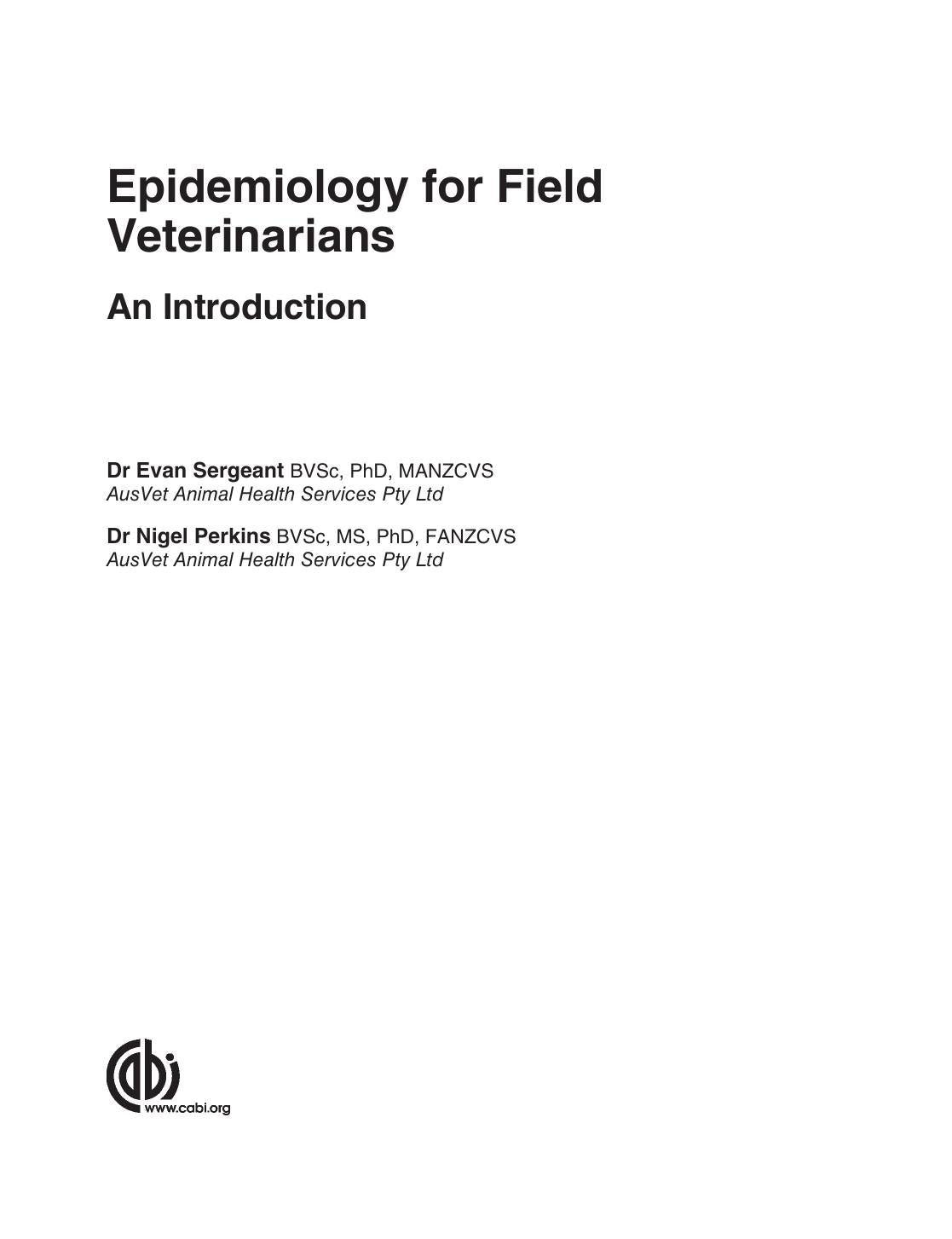 Epidemiology For Field Veterinarians An Introduction