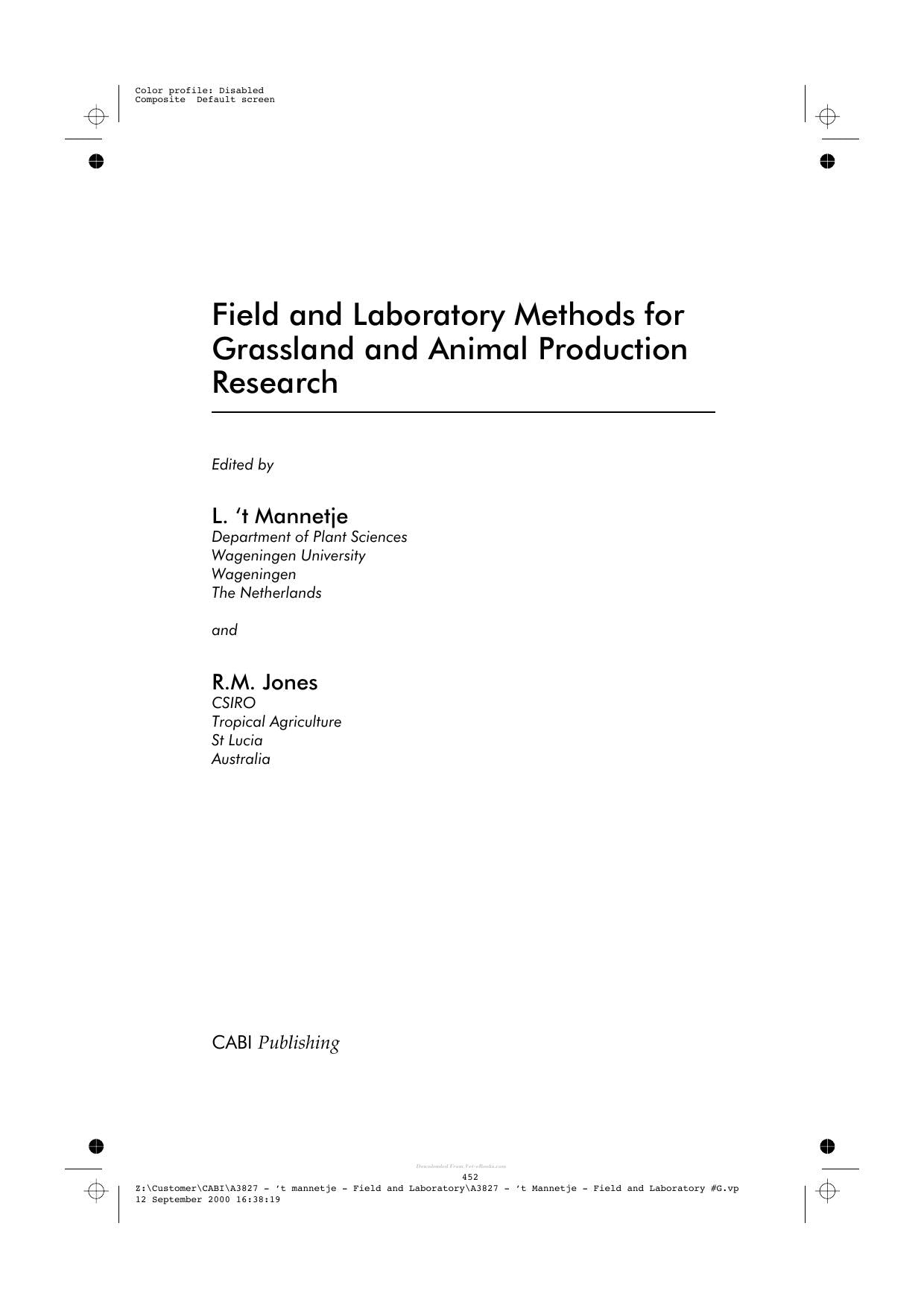 Field And Laboratory Methods For Grassland And Animal Production Research