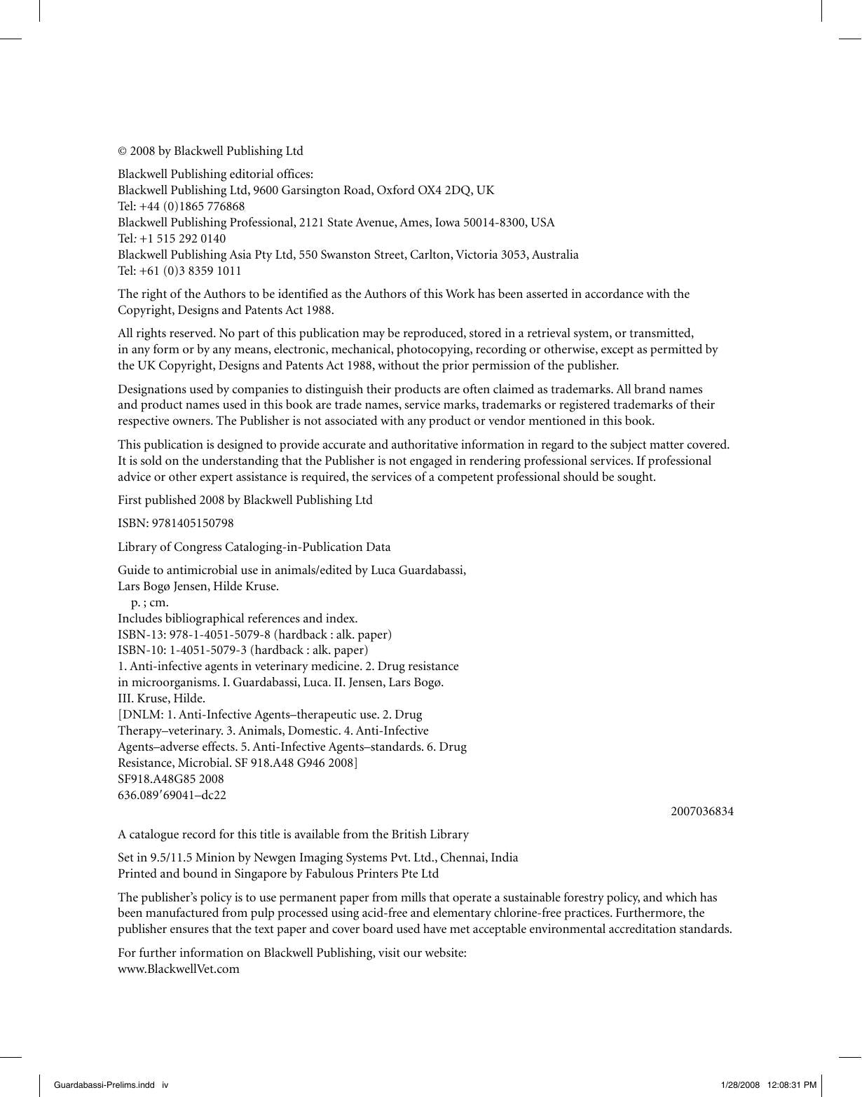 Guide To Antimicrobial Use In Animals