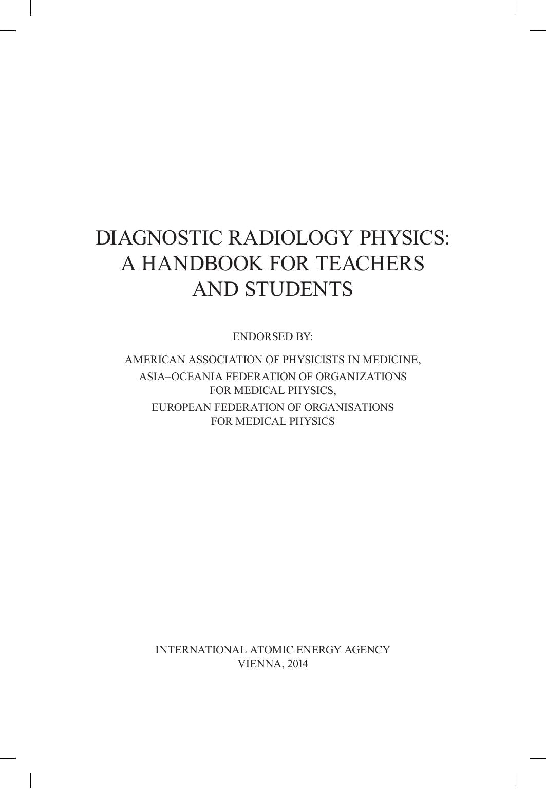 Diagnostic Radiology Physics A Handbook For Teachers And Students