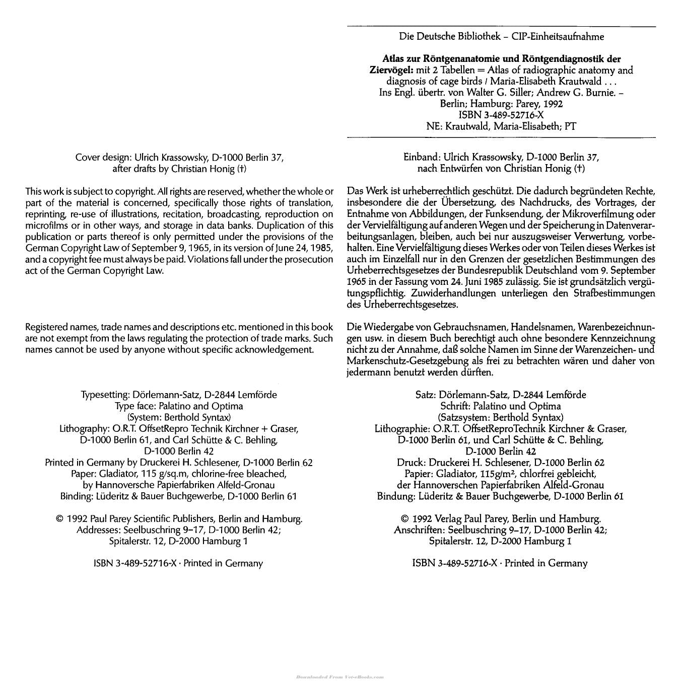 Atlas Of Radiographic Anatomy And Diagnosis Of Cage Birds