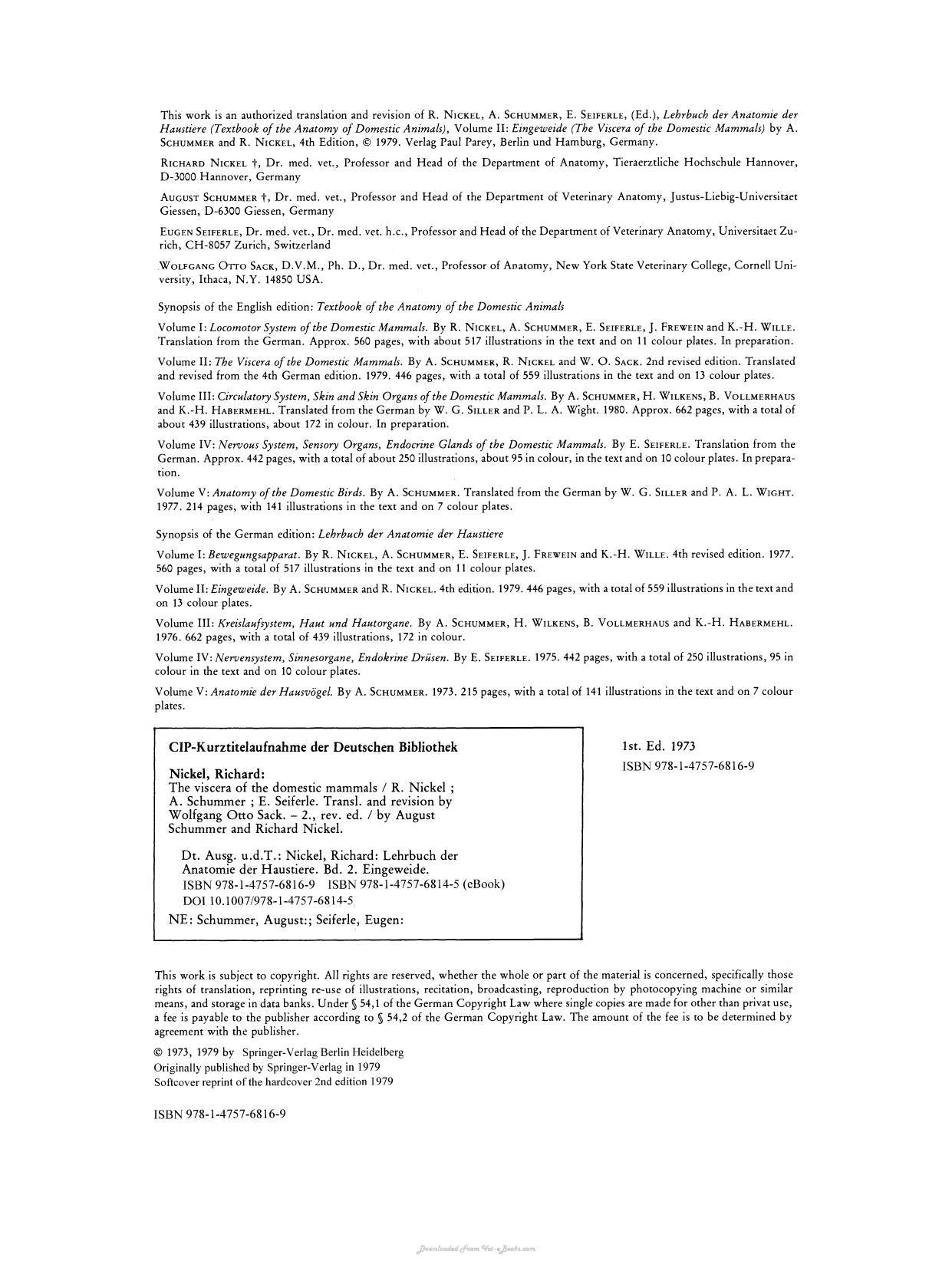 The Viscera Of The Domestic Mammals 2Nd Revised Edition