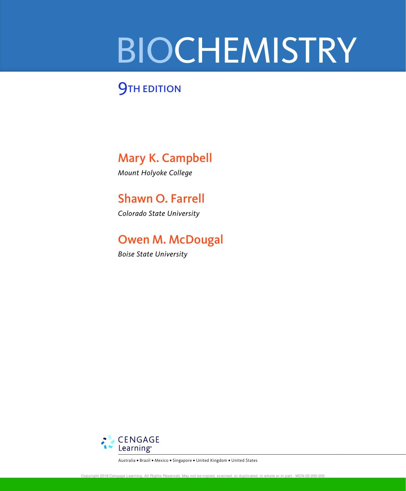 Biochemistry By Campbell And Farrell 9Th Edition