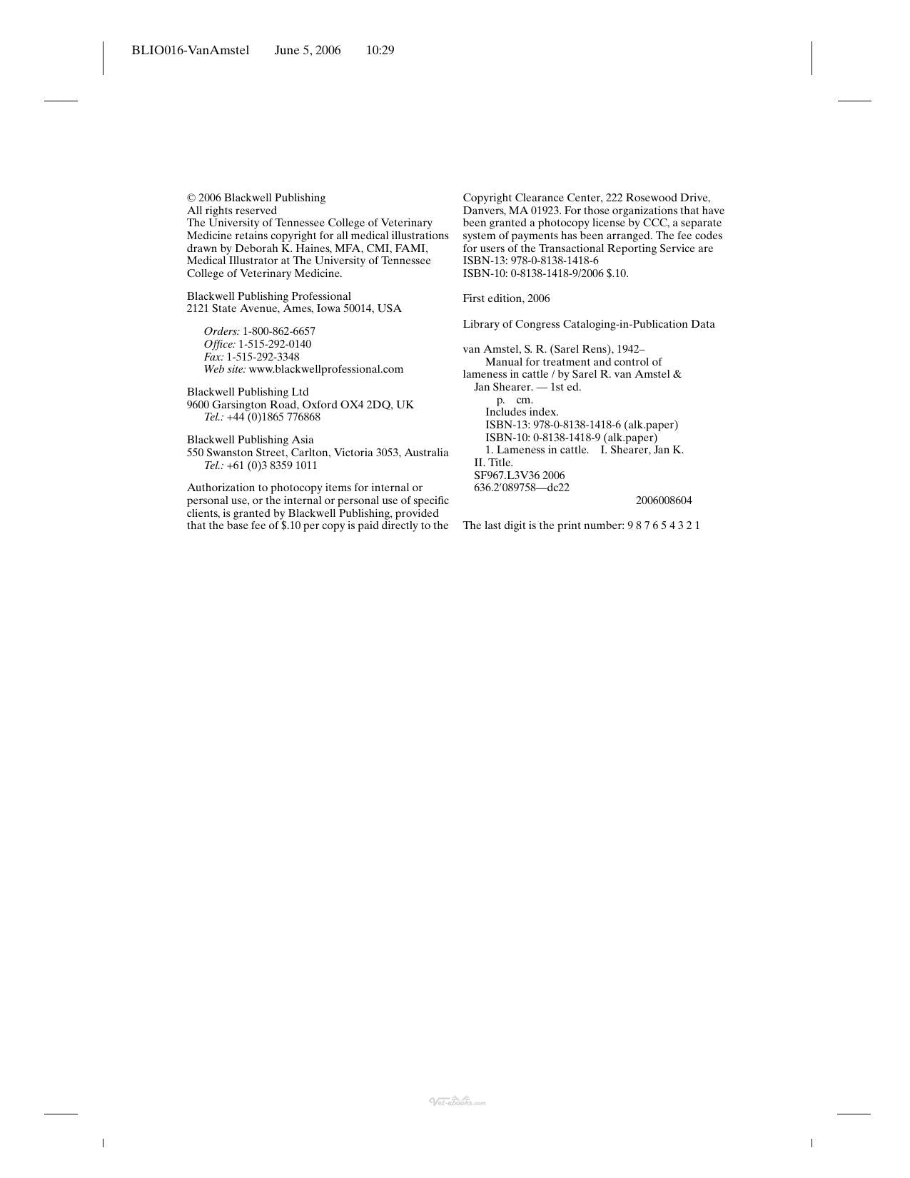Manual For Treatment And Control Of Lameness In Cattle