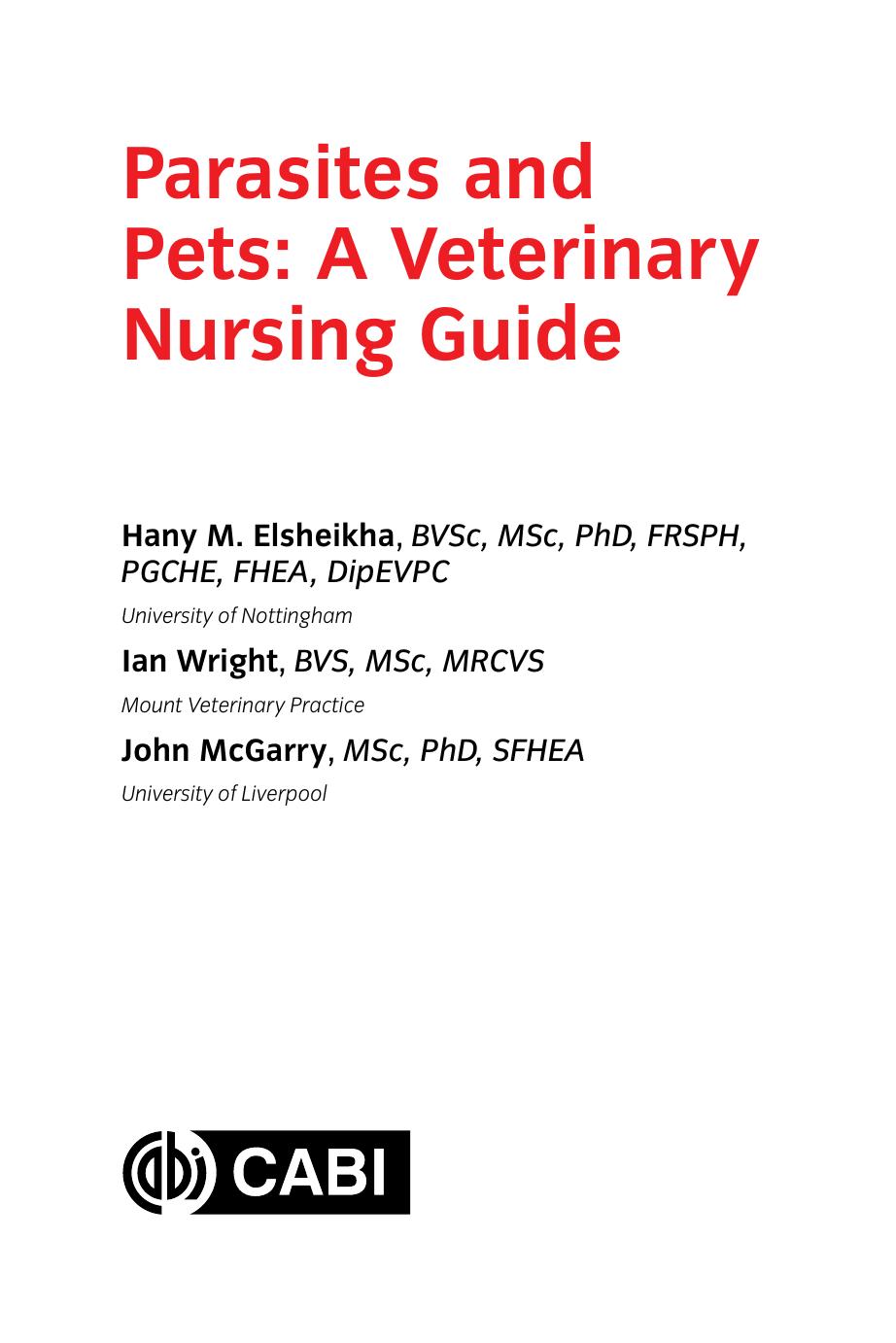 Parasites And Pets A Veterinary Nursing Guide