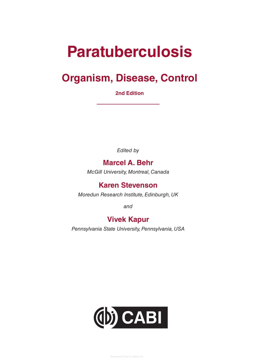 Paratuberculosis Organism Disease Control 2Nd Edition