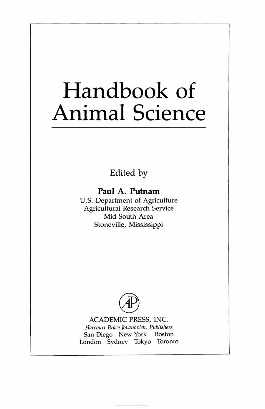 Handbook Of Animal Science