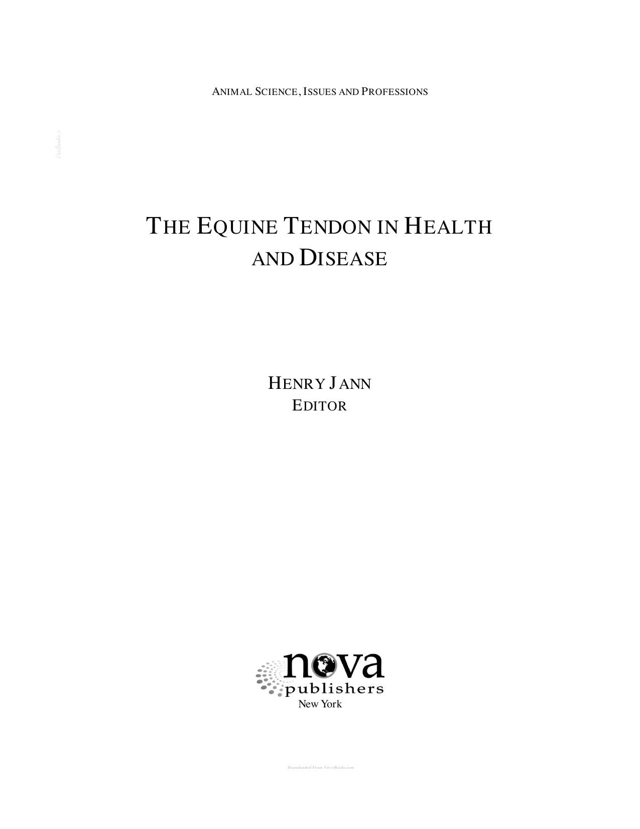 Equine Tendon In Health And Disease