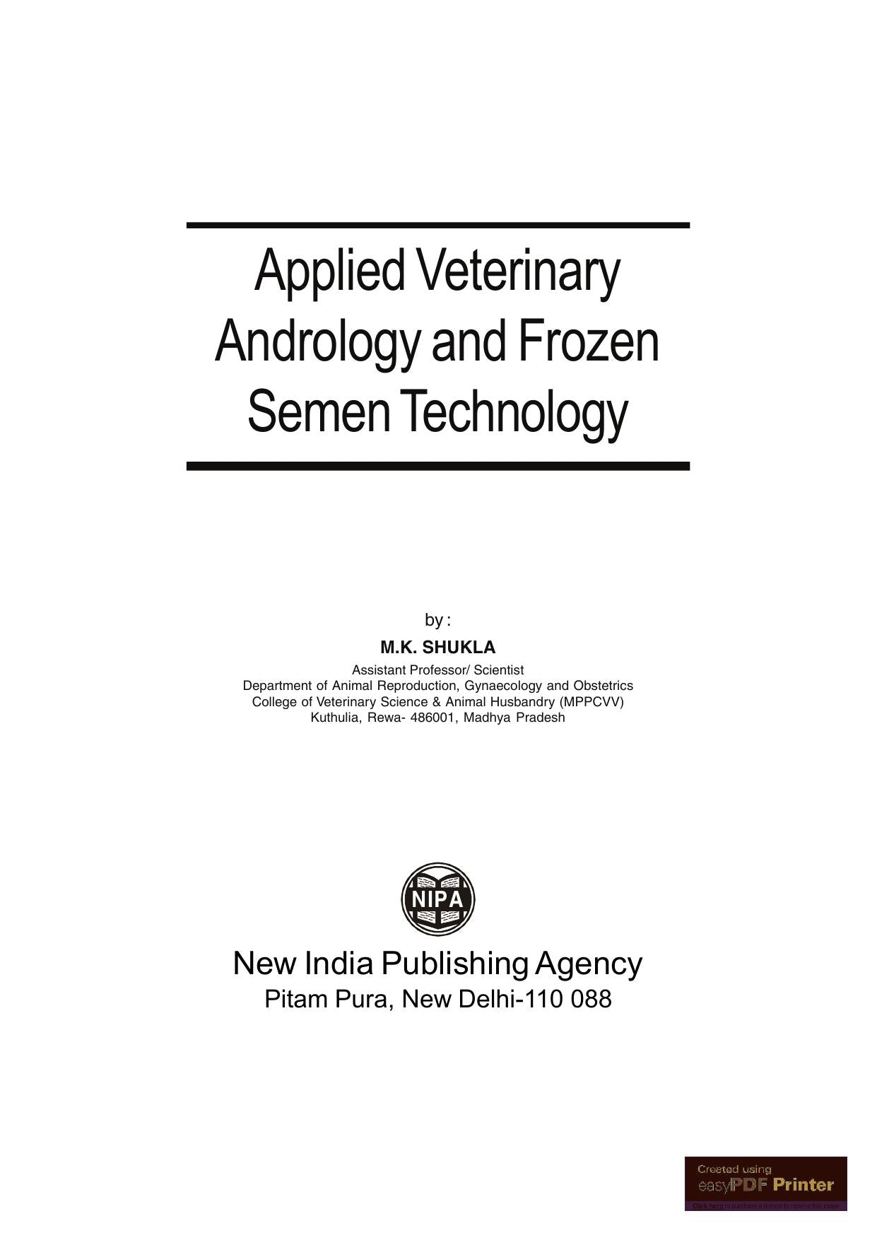 Applied Veterinary Andrology And Frozen Semen Technology