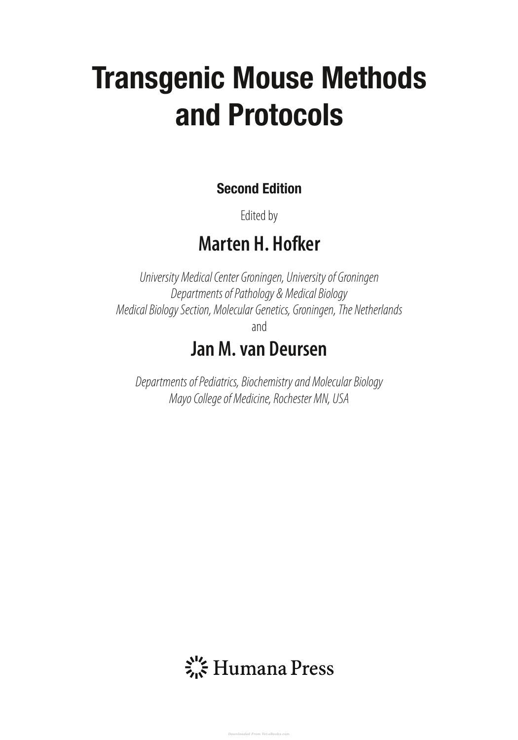 Transgenic Mouse Methods And Protocols 2Nd Edition