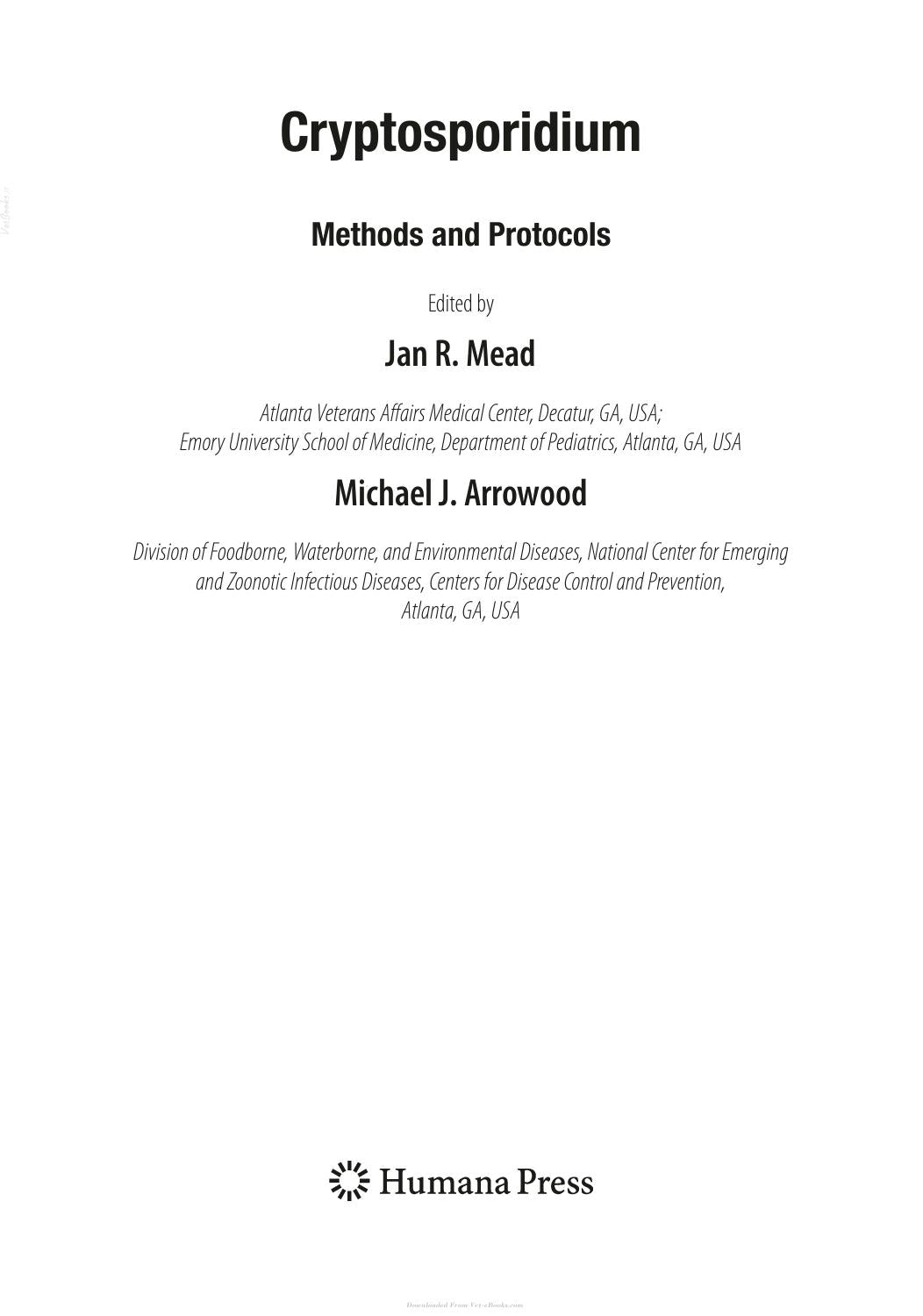 Cryptosporidium Methods And Protocols