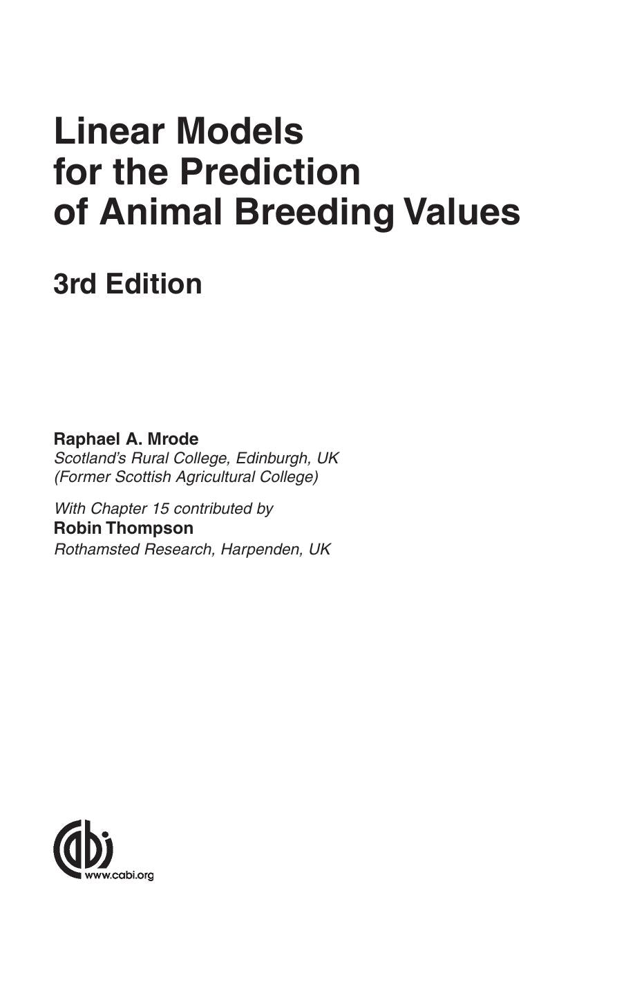 Linear Models For The Prediction Of Animal Breeding Values