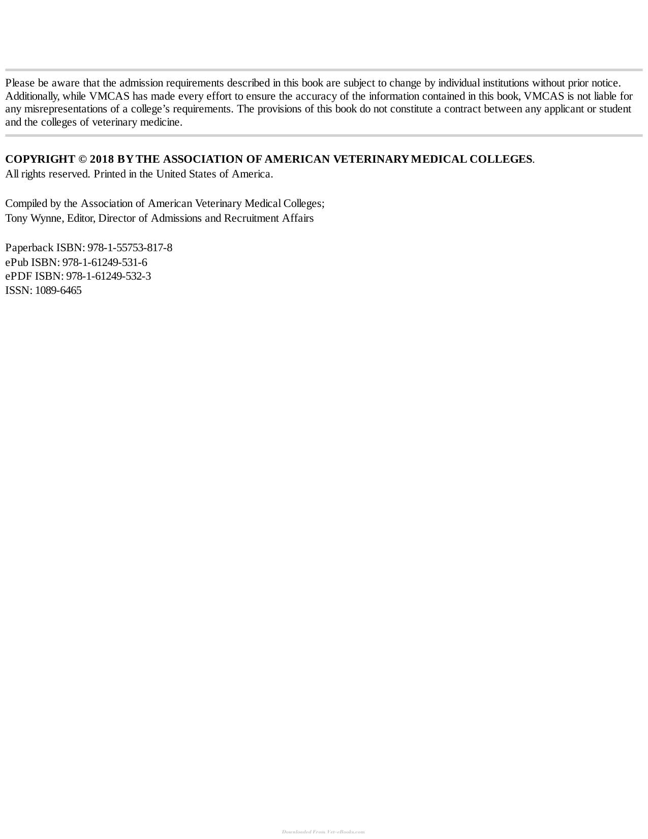 Veterinary Medical School Admission Requirements Vmsar 2018 Edition For 2019 Matriculation