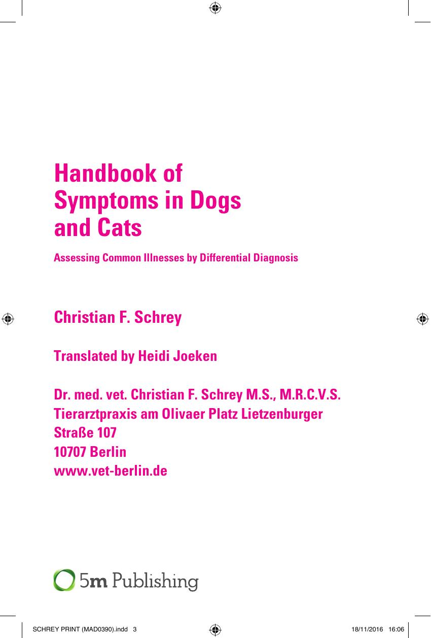 Handbook Of Symptoms In Dogs And Cats Assessing Common Illnesses By Differential Diagnosis 3Rd Edition