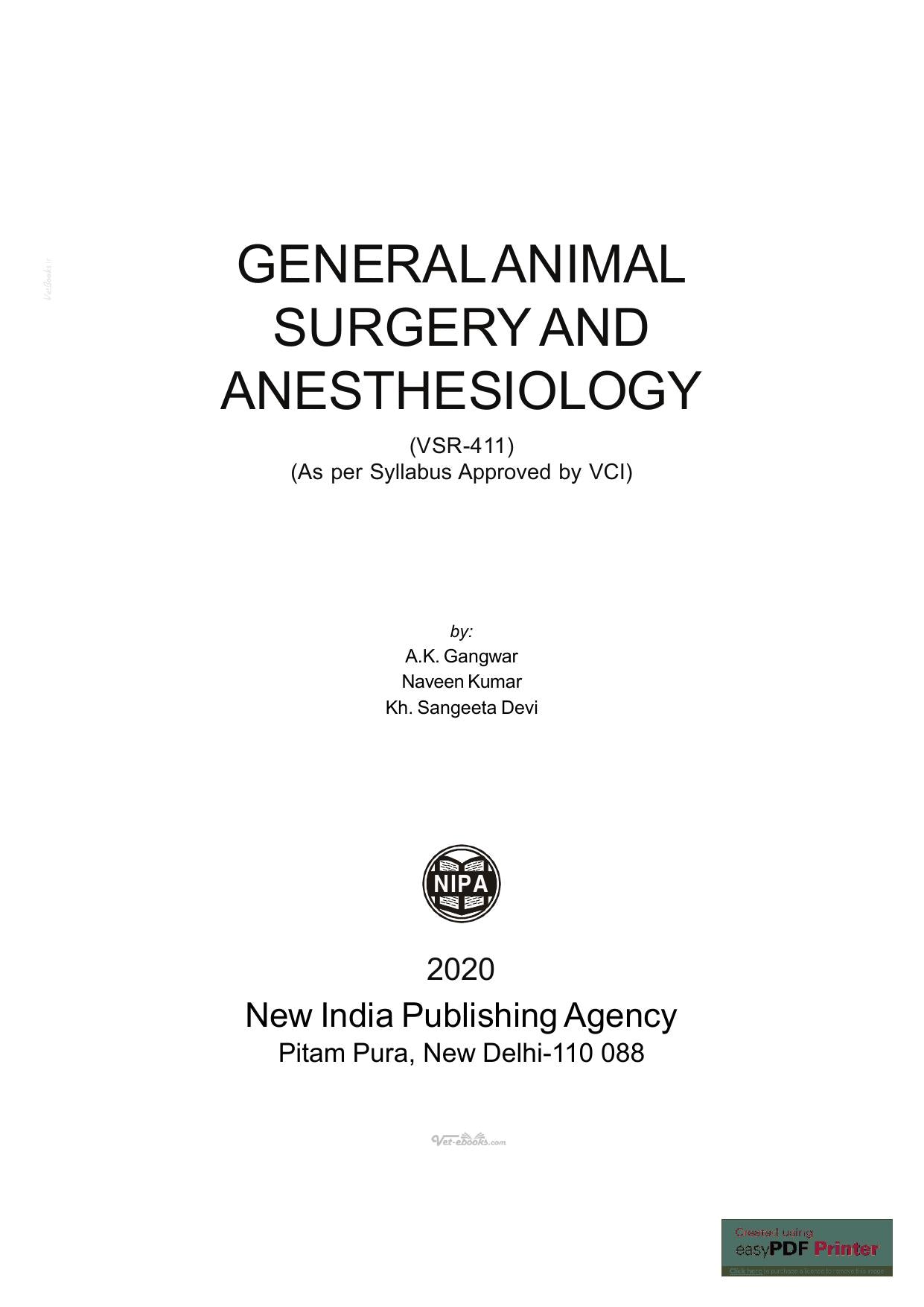 General Animal Surgery And Anaesthesiology