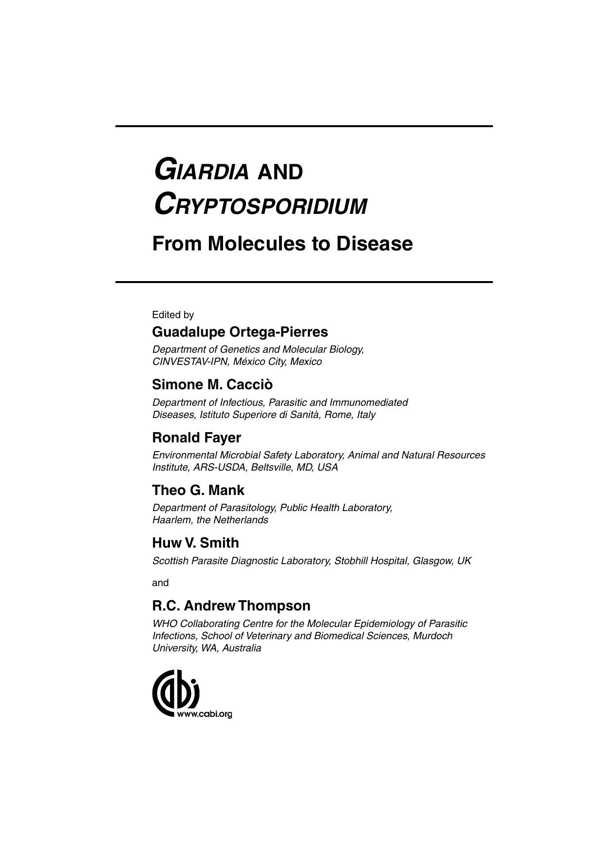Giardia And Cryptosporidium From Molecules To Disease