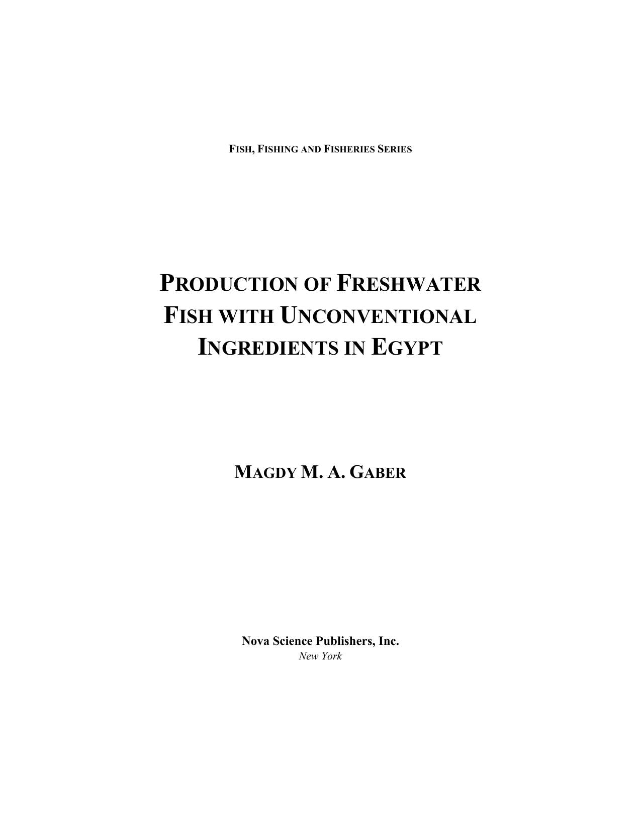 Production Of Freshwater Fish With Unconventional Ingredients In Egypt