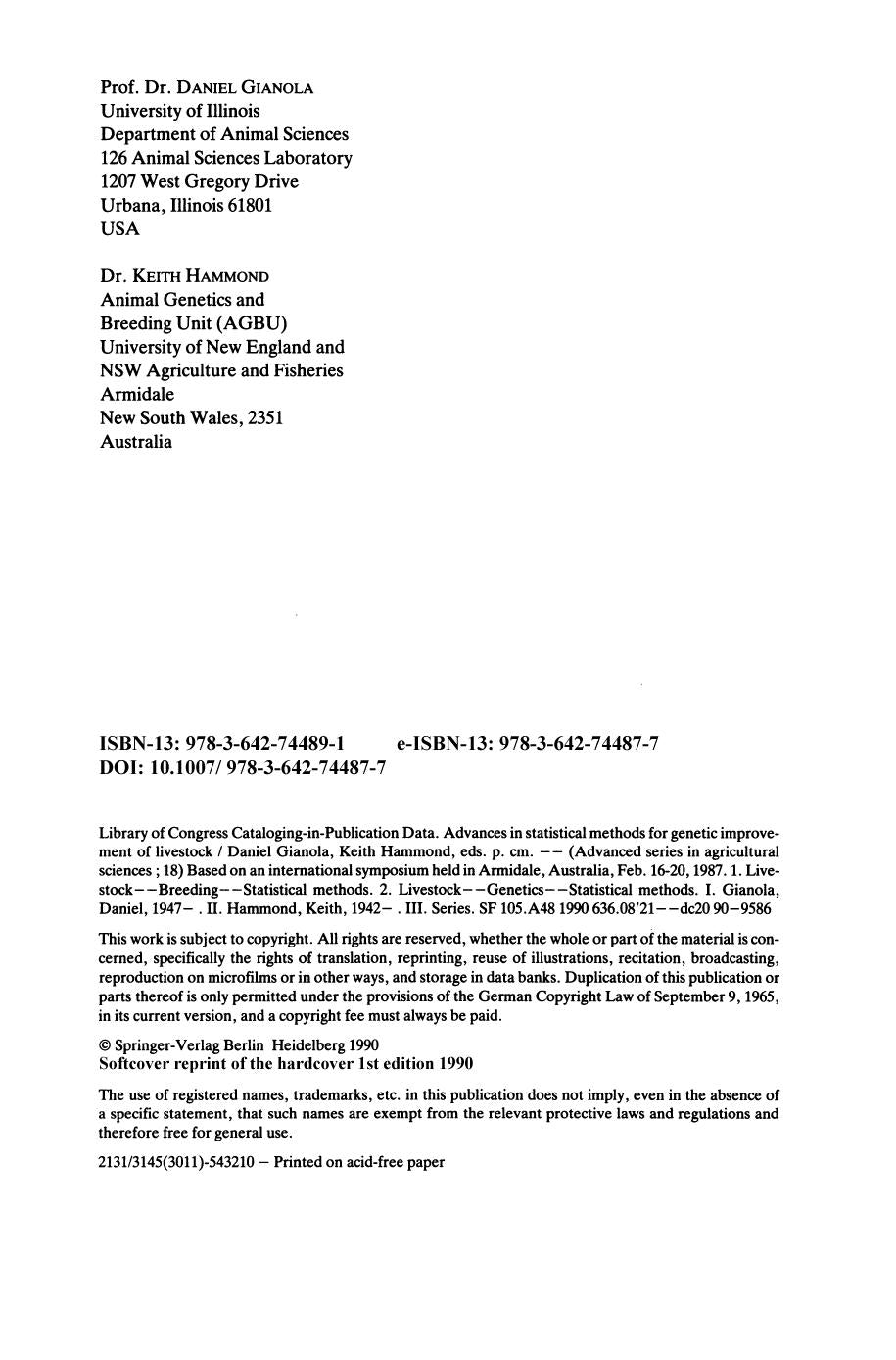Advances In Statistical Methods For Genetic Improvement Of Livestock