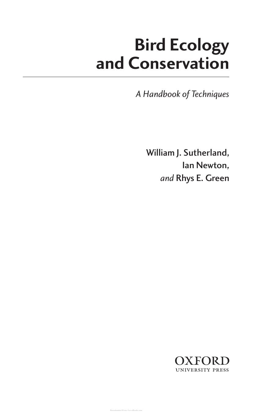 Bird Ecology And Conservation A Handbook Of Techniques