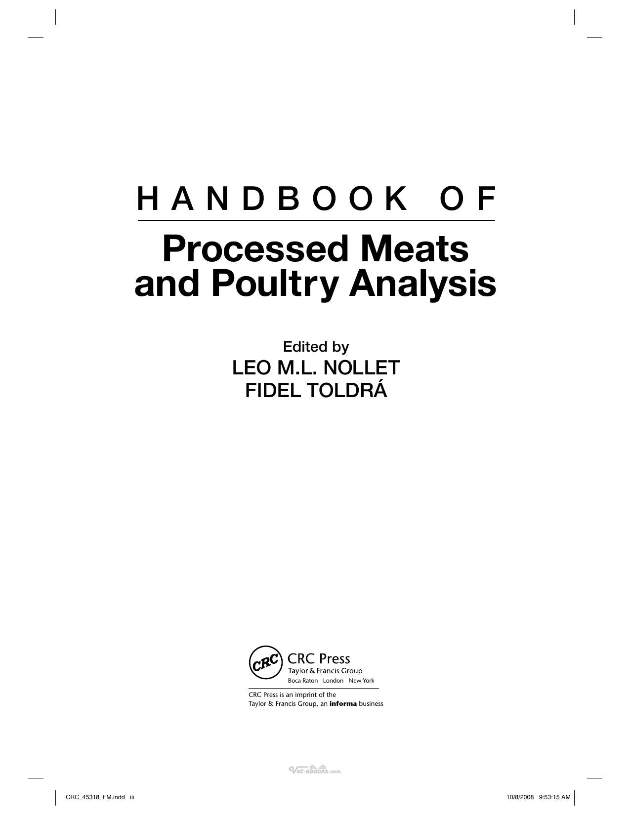 Handbook Of Processed Meats And Poultry Analysis