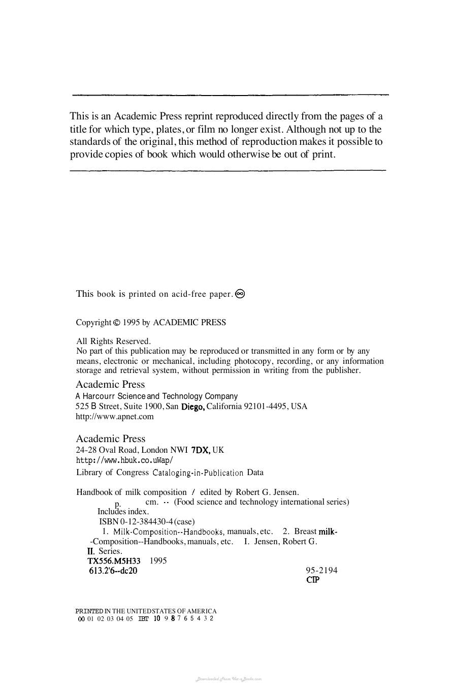 Handbook Of Milk Composition