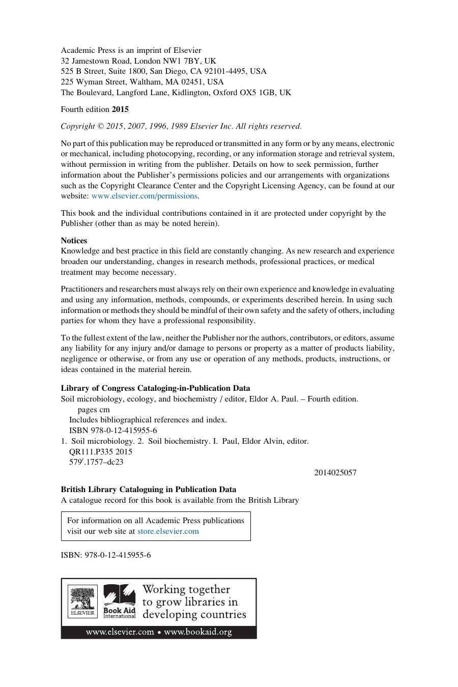 Soil Microbiology Ecology And Biochemistry 2015