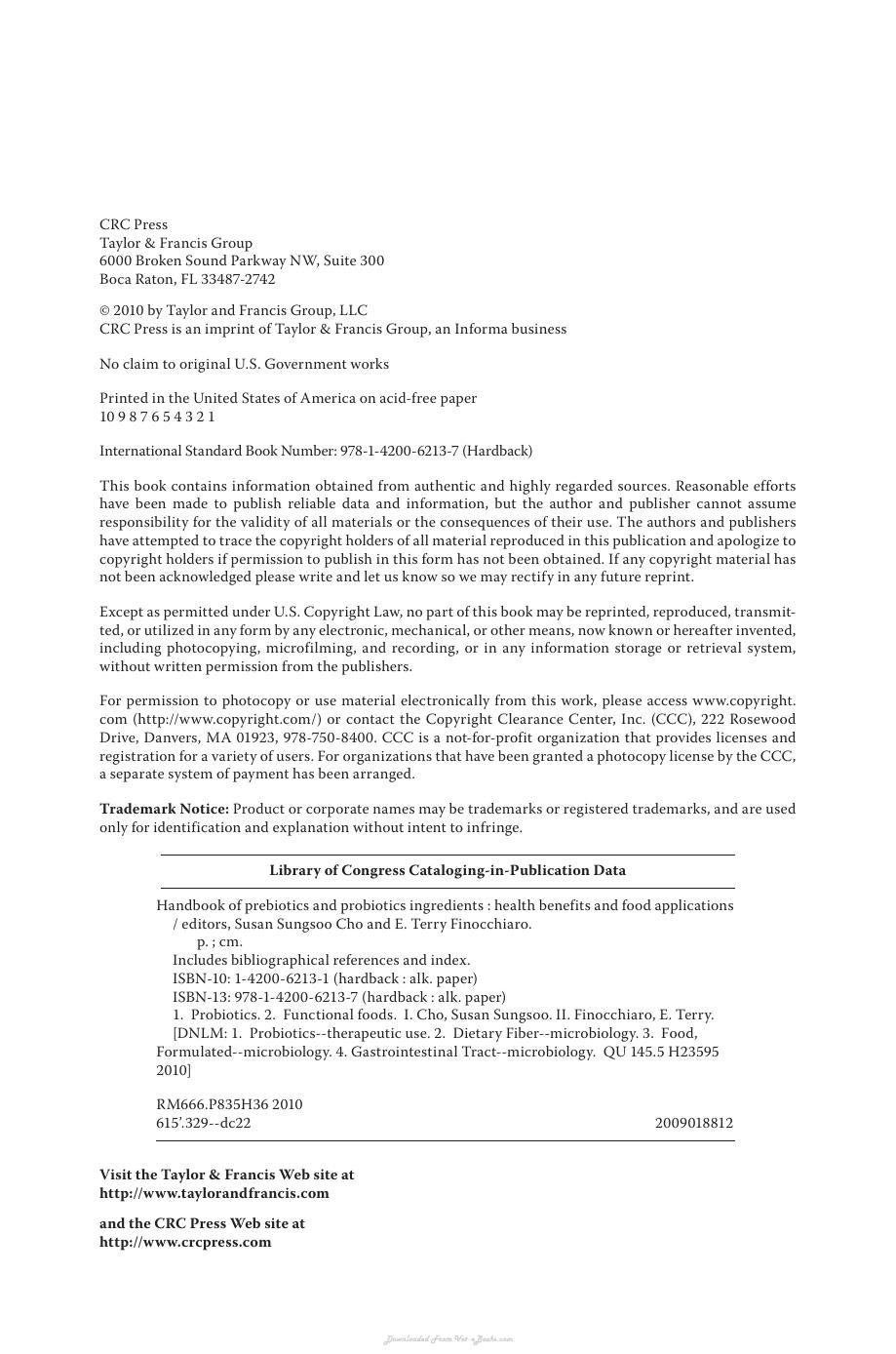 Handbook Of Prebiotics And Probiotics Ingredients Health Benefits And Food Applications