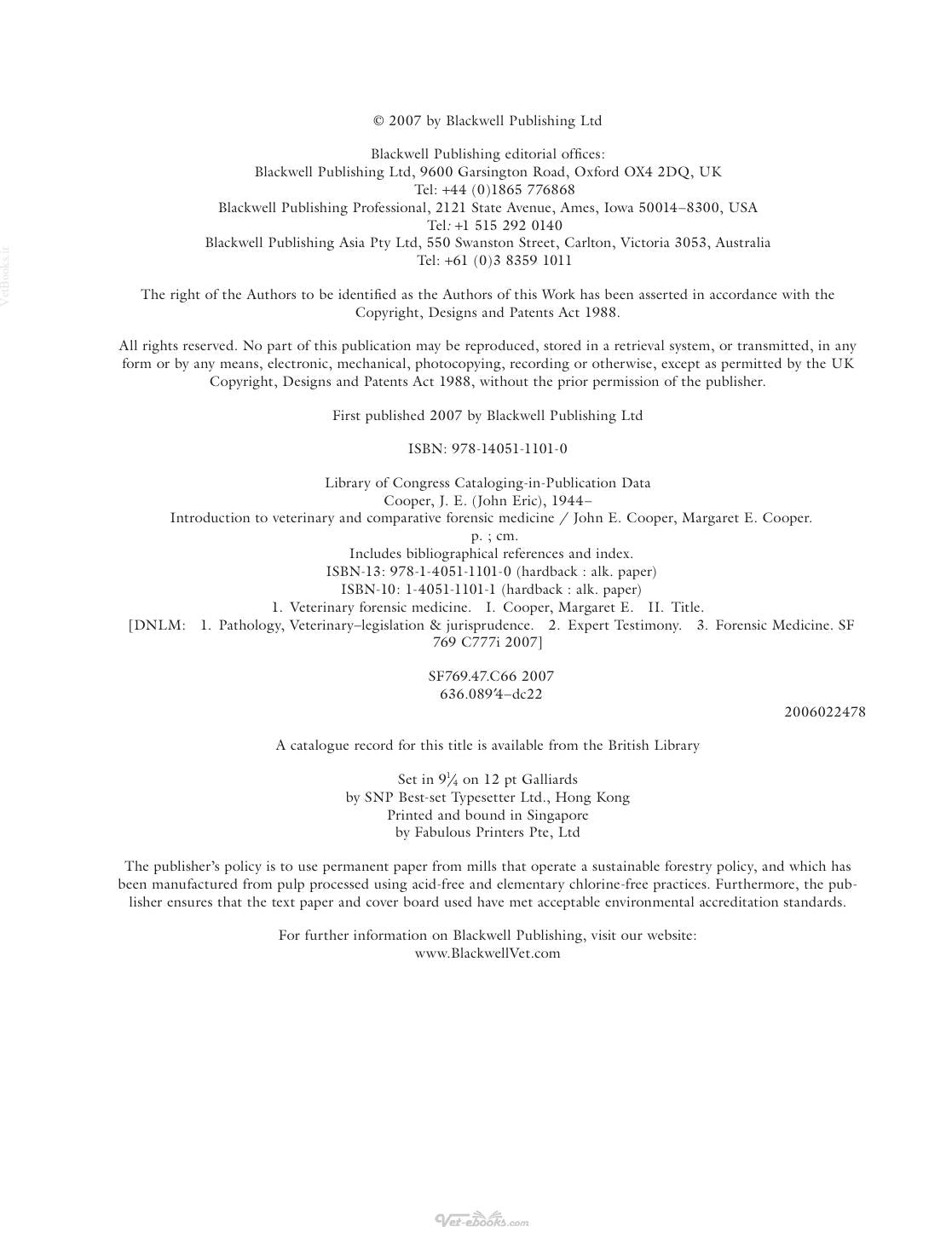 Introduction To Veterinary And Comparative Forensic Medicine
