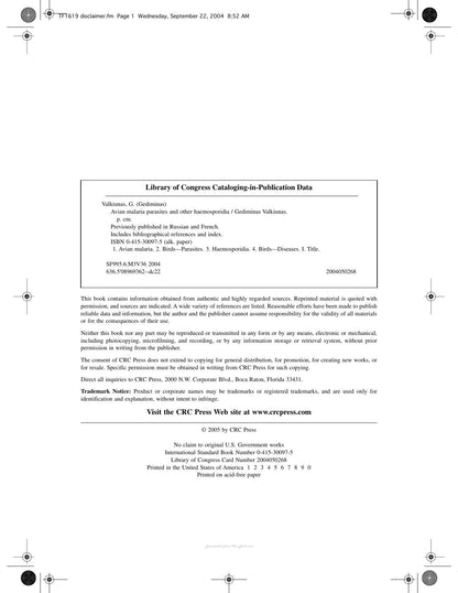 Avian Malaria Parasites and Other Haemosporidia