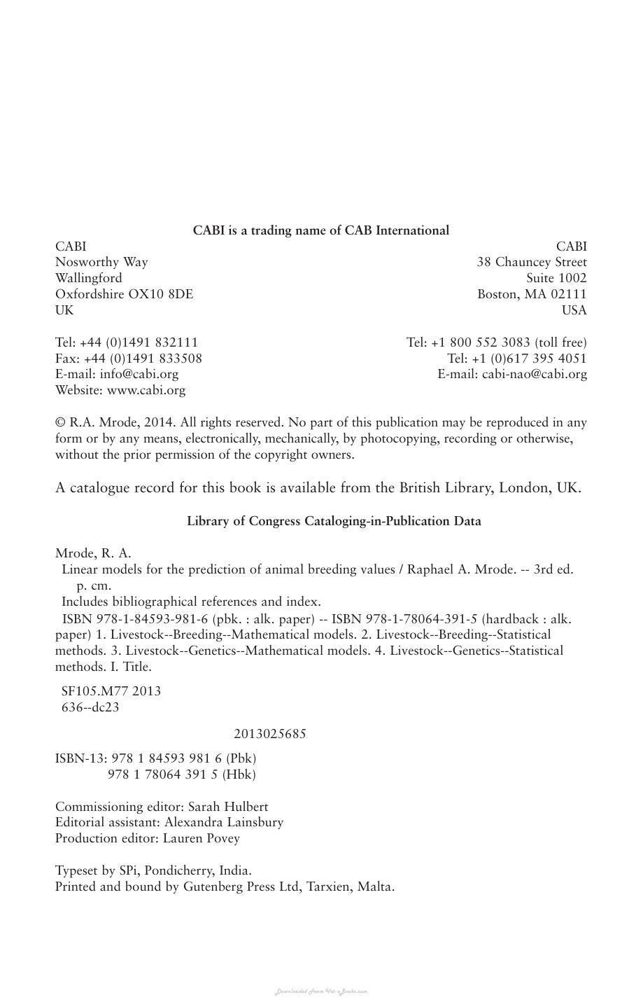 Linear Models For The Prediction Of Animal Breeding Values