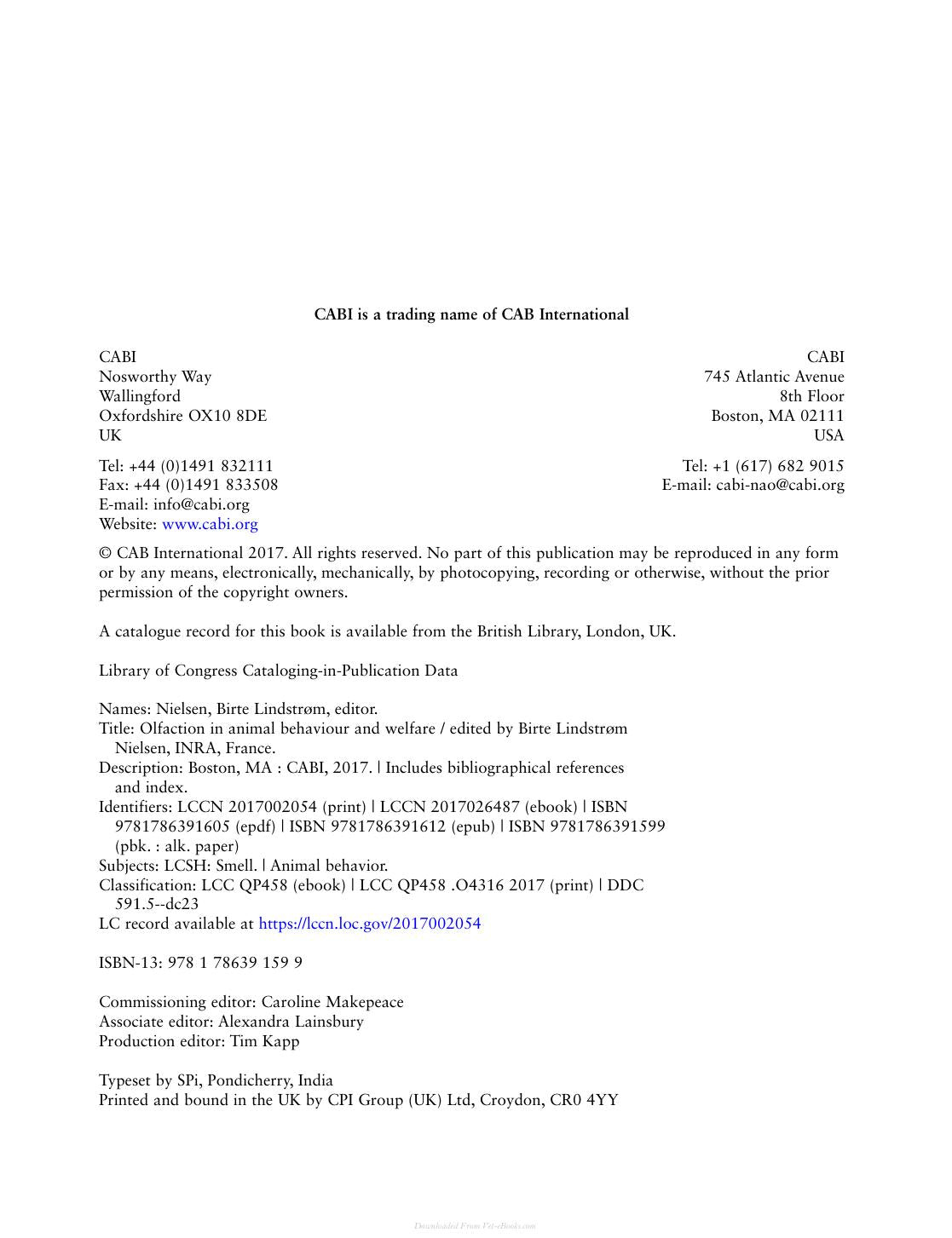 Olfaction In Animal Behaviour And Welfare