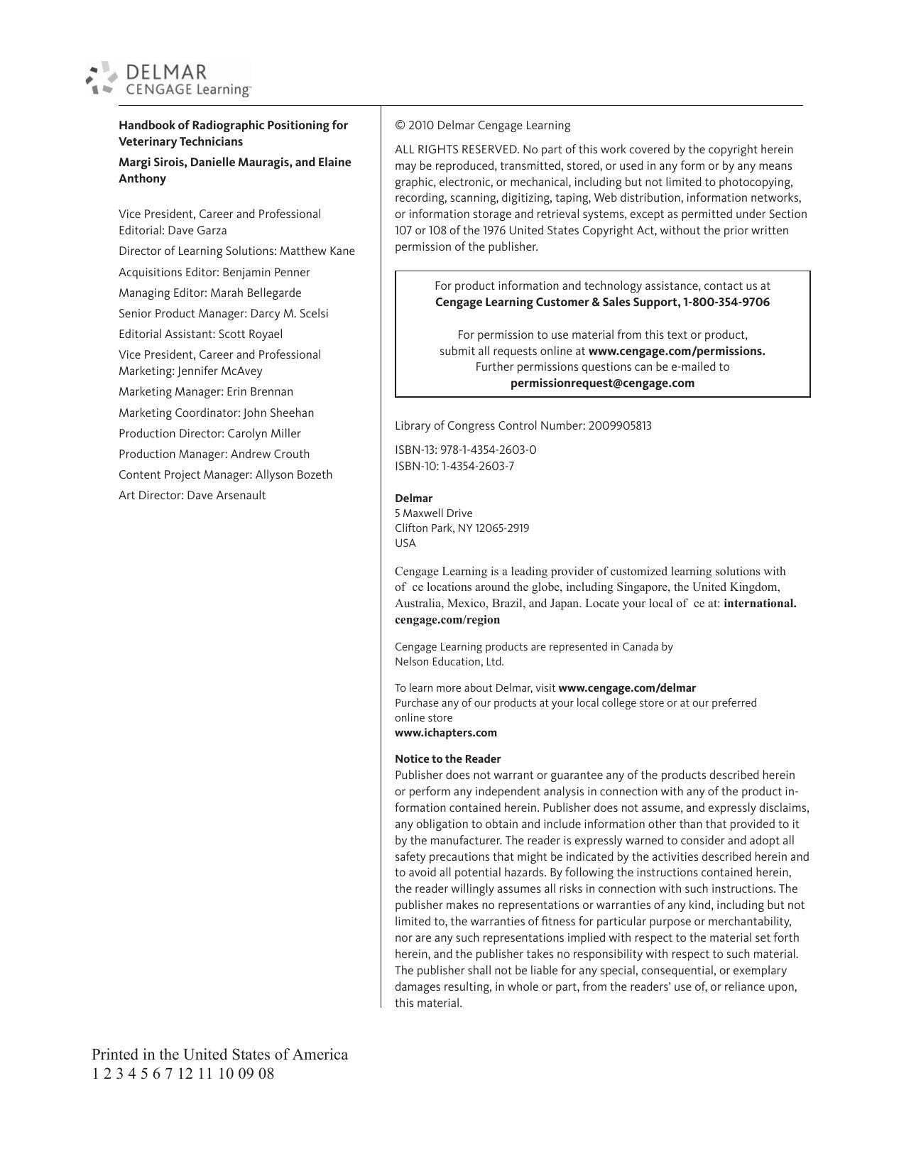 Handbook Of Radiographic Positioning For Veterinary Technicians