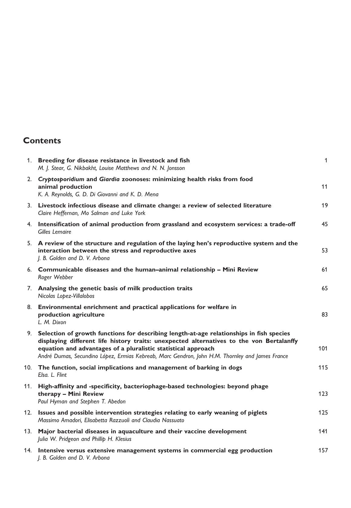 Animal Science Reviews 2012