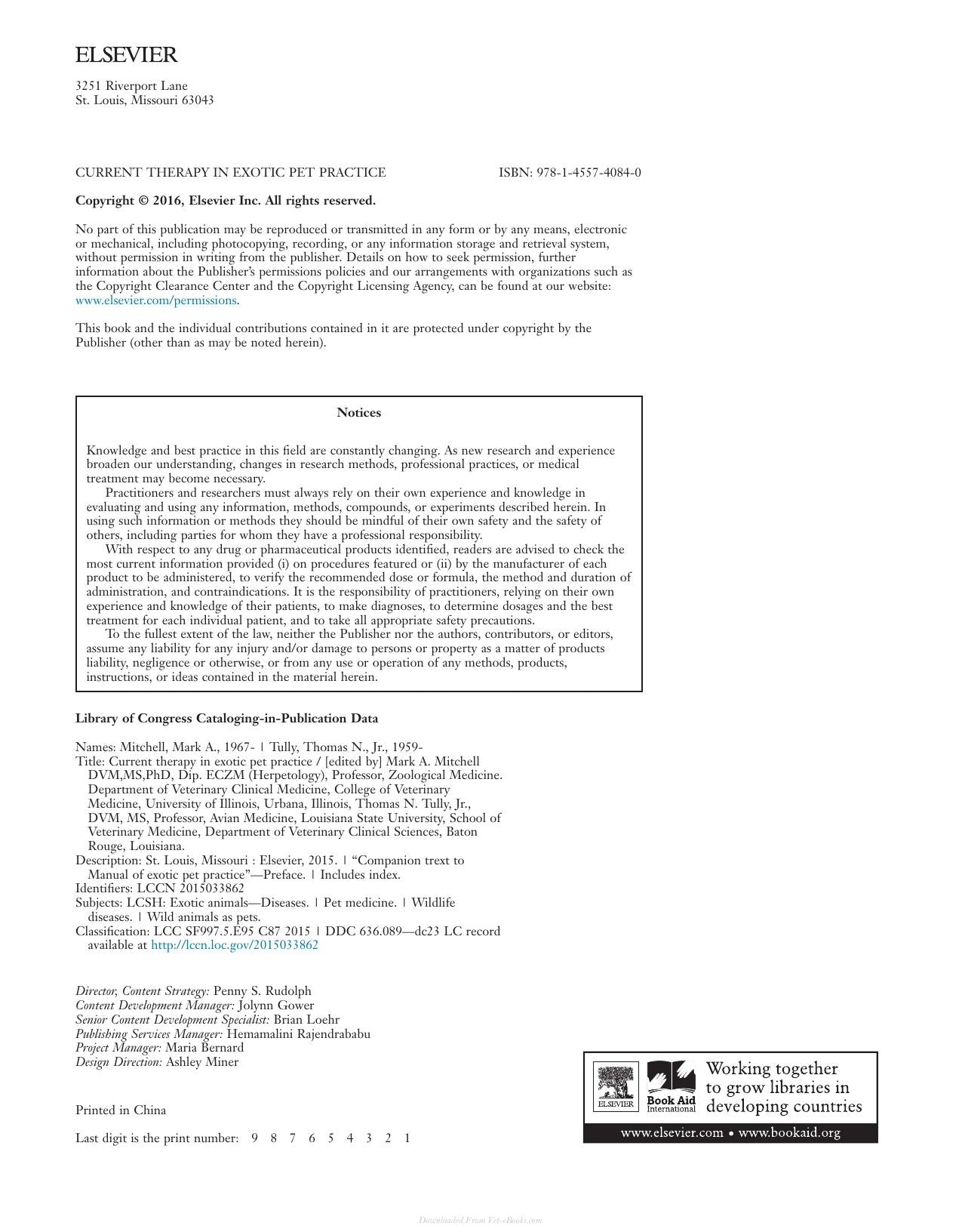 Current Therapy In Exotic Pet Practice