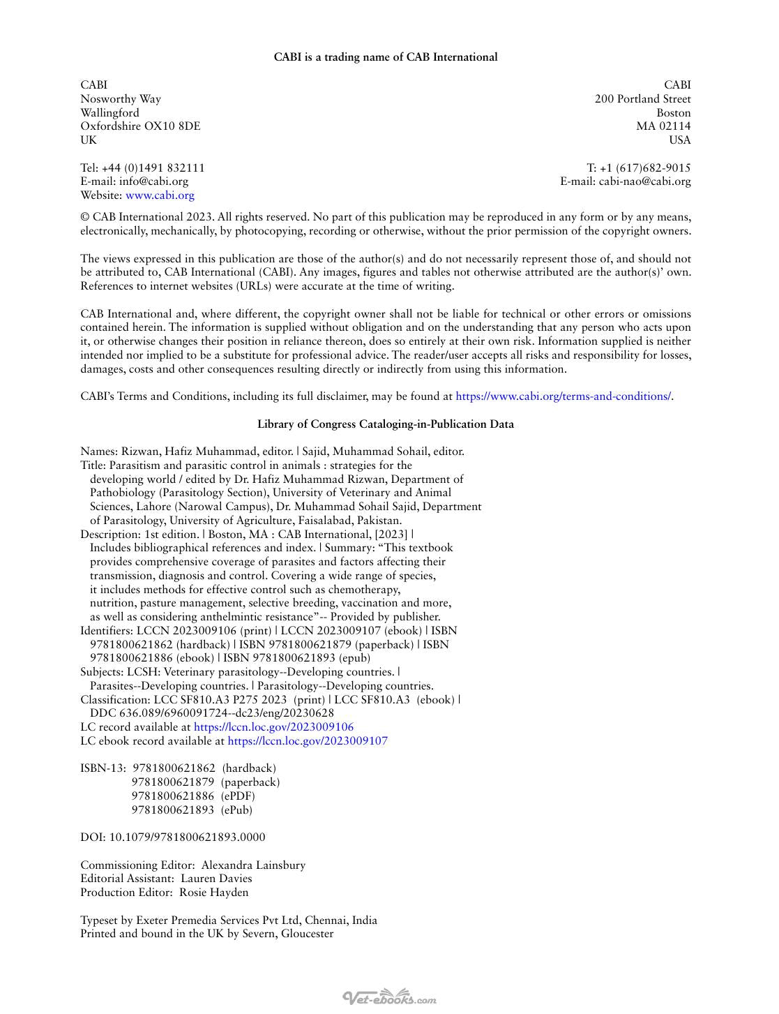 Parasitism And Parasitic Control In Animals Strategies For The Developing World