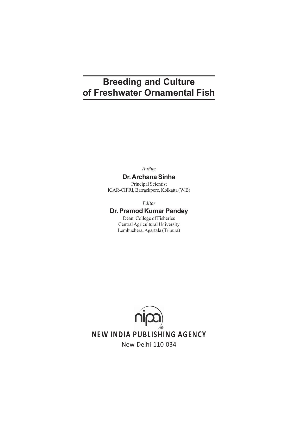 Breeding And Culture Of Freshwater Ornamental Fish