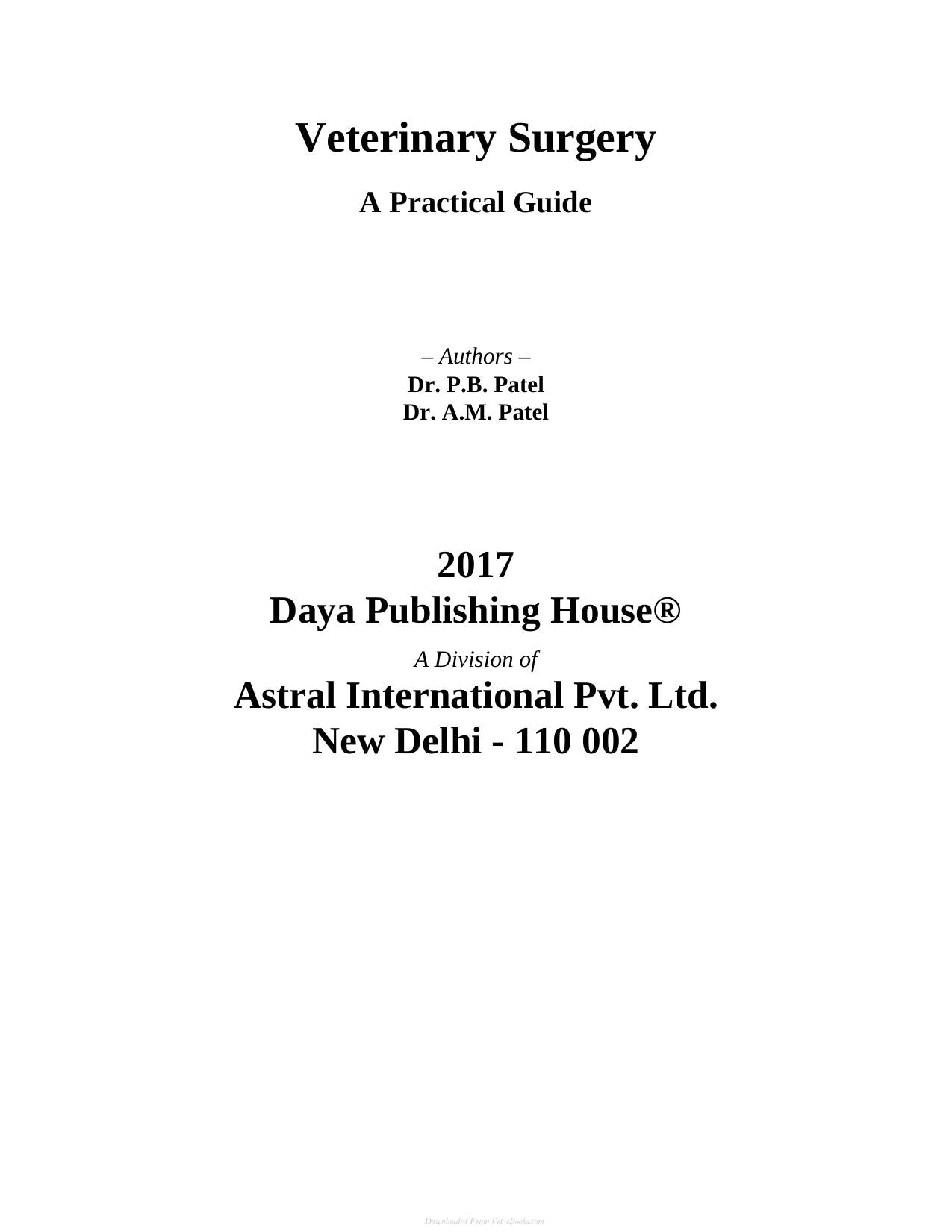 Veterinary Surgery A Practical Guide