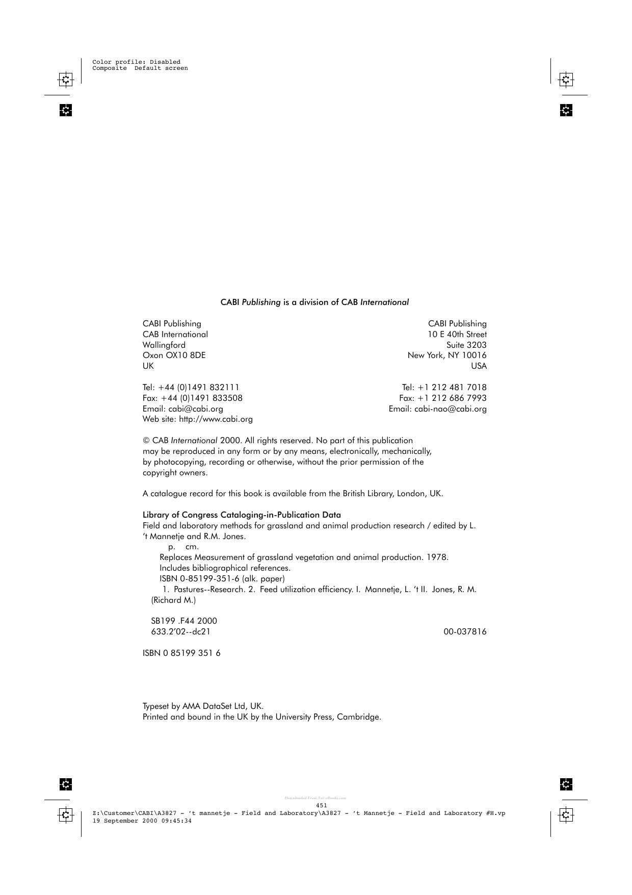 Field And Laboratory Methods For Grassland And Animal Production Research