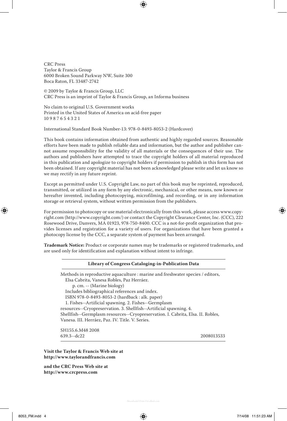 Methods In Reproductive Aquaculture Marine And Freshwater Species