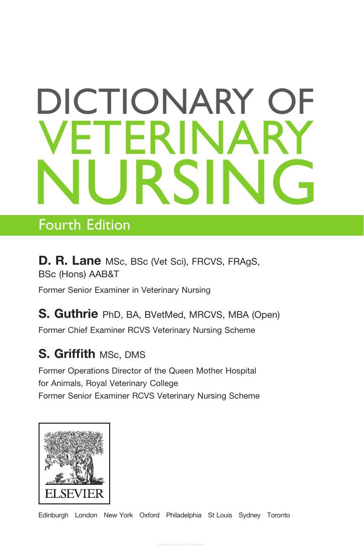Dictionary Of Veterinary Nursing 4Th Edition