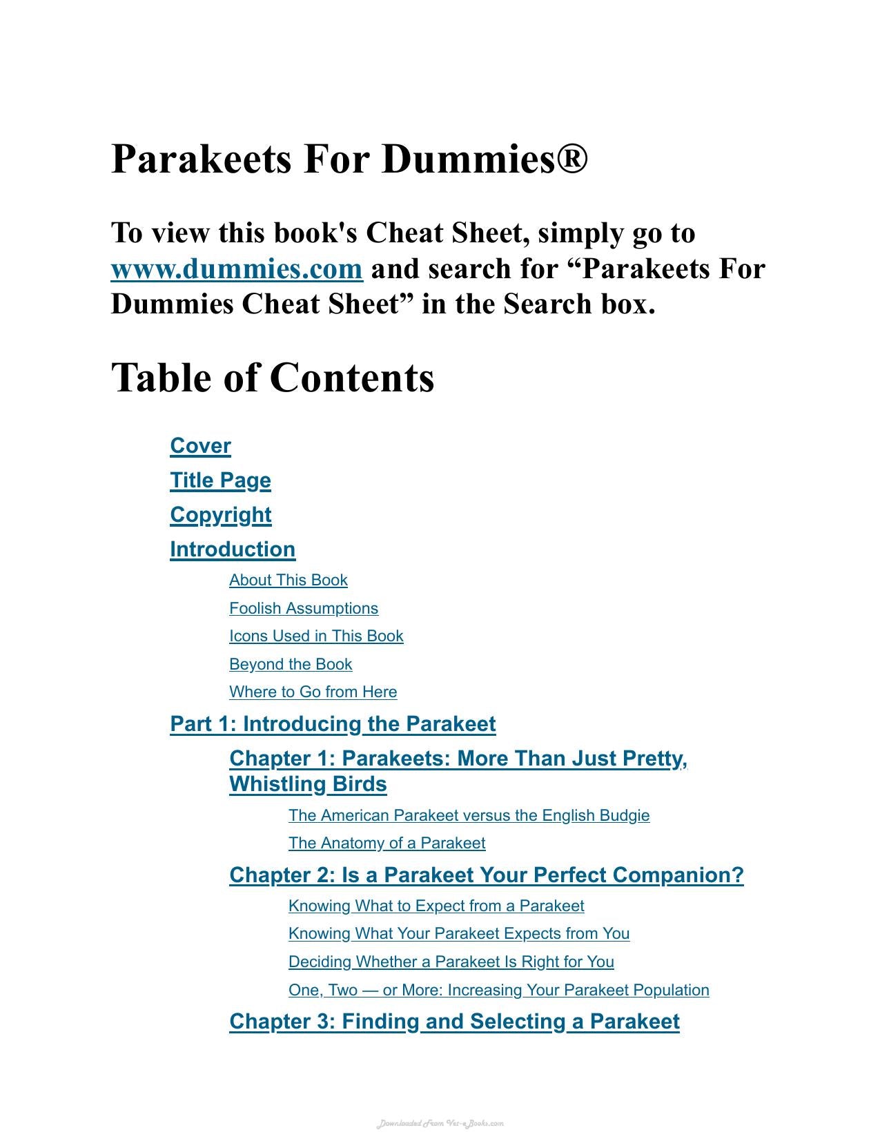 Parakeets For Dummies 2Nd Edition