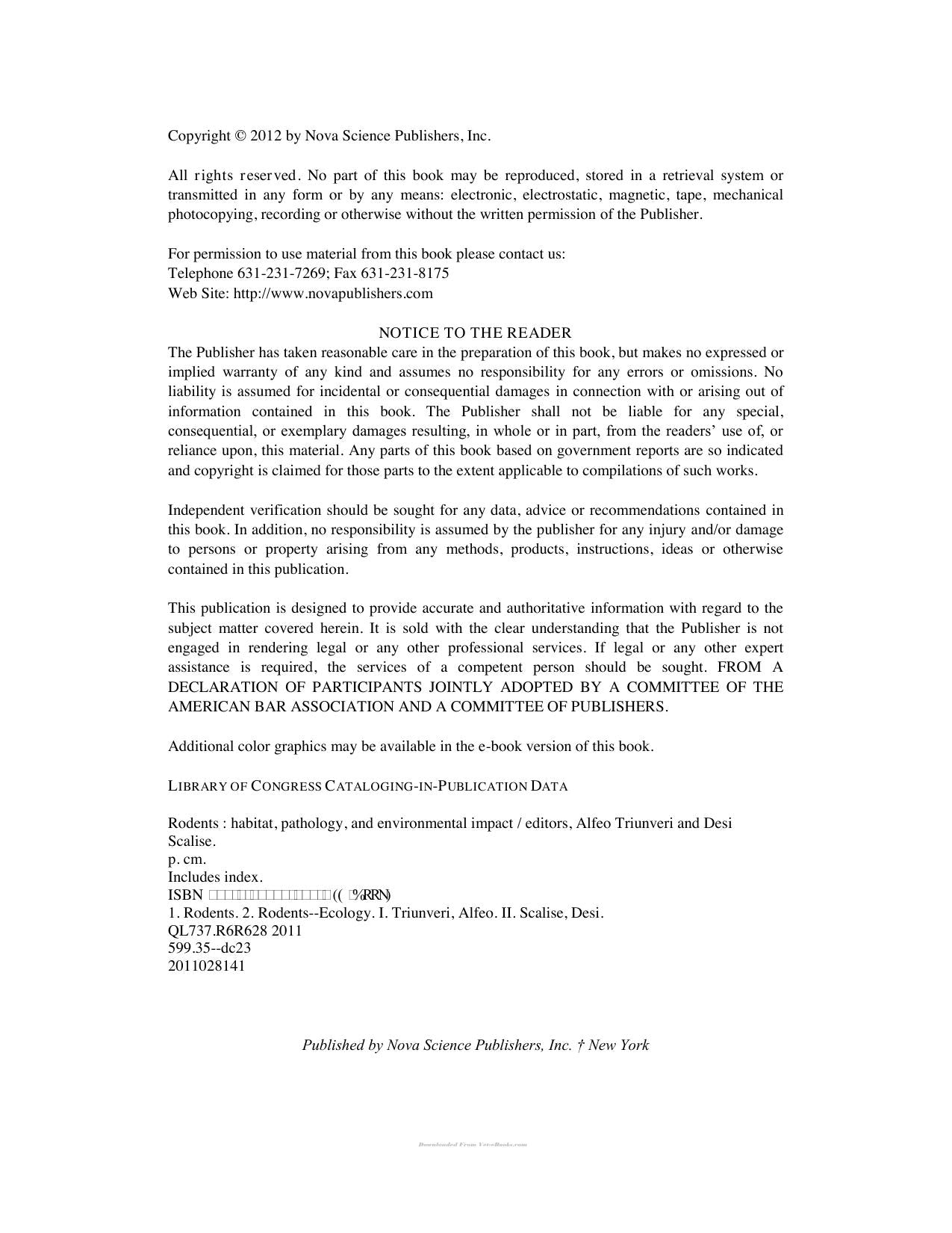 Rodents Habitat Pathology And Environmental Impact
