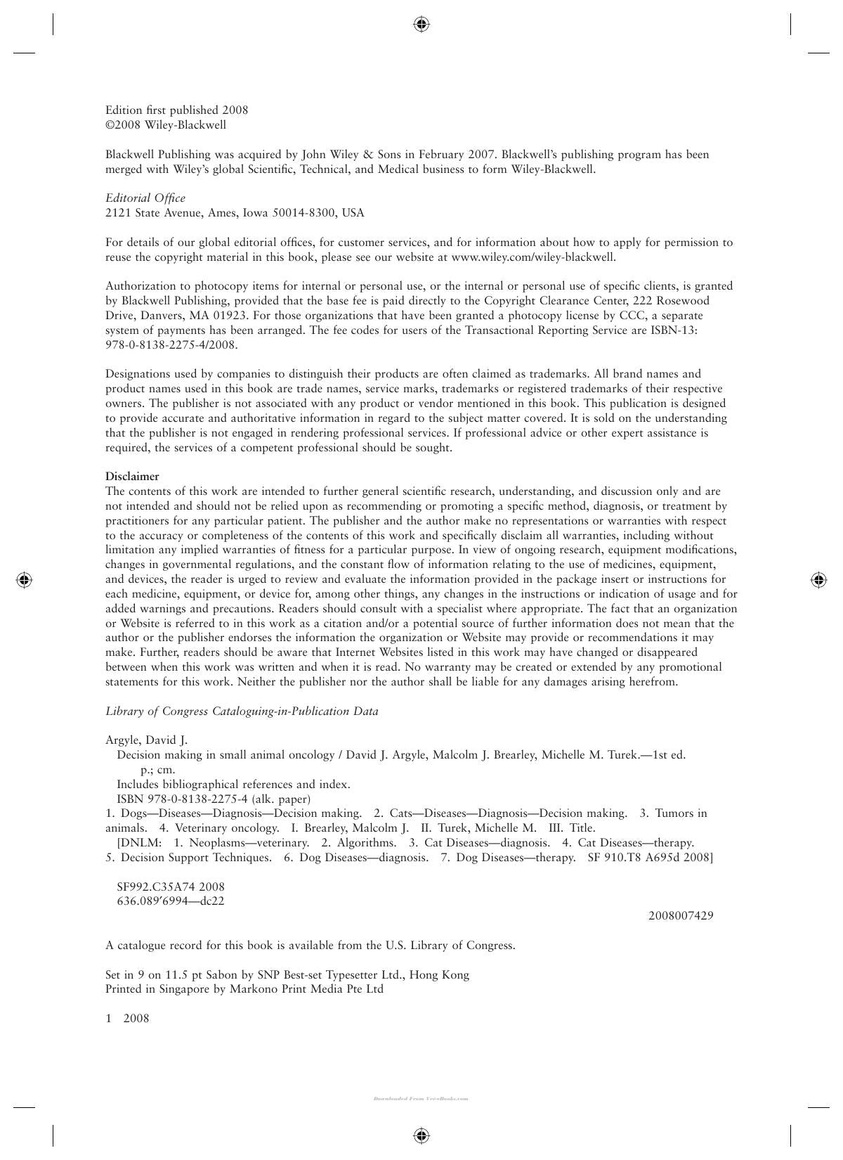Decision Making In Small Animal Oncology