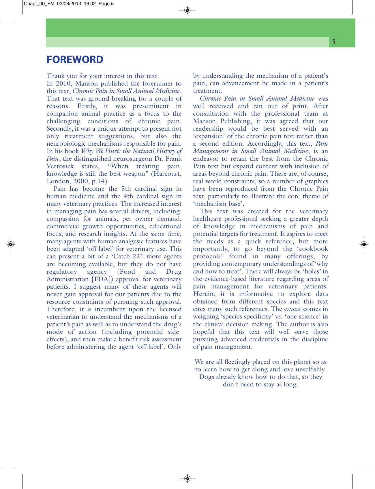 Pain Management In Small Animal Medicine
