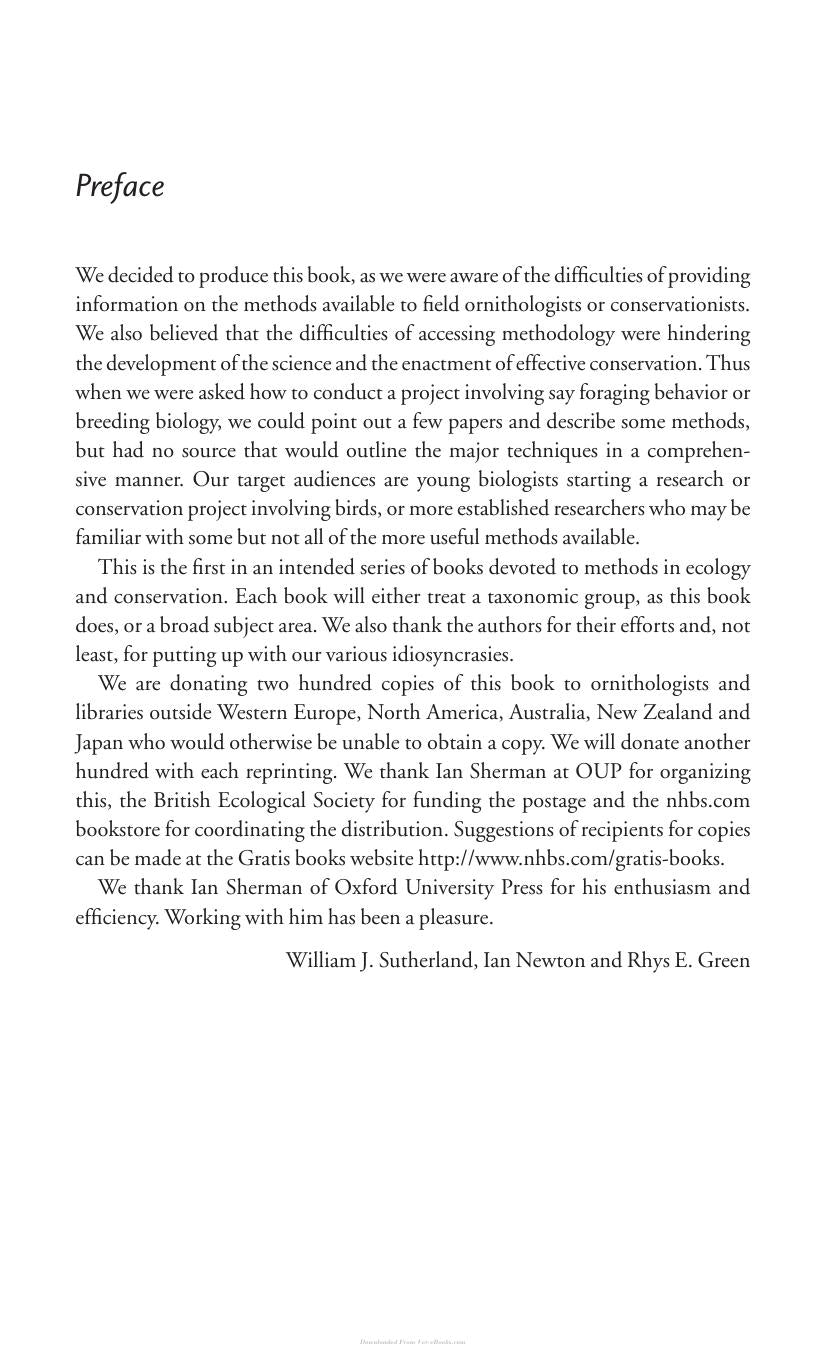Bird Ecology And Conservation A Handbook Of Techniques