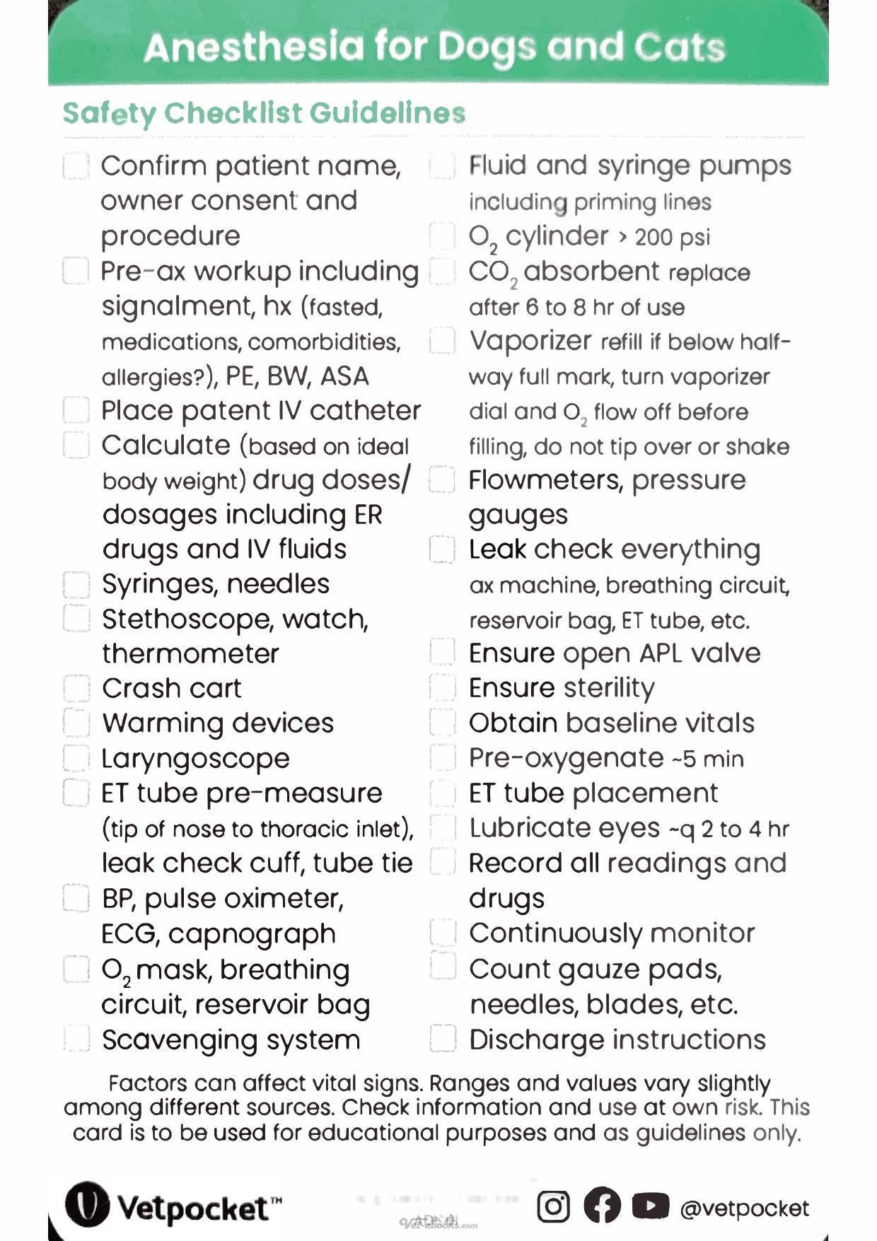 Vetpocket Small Animal Reference Cards